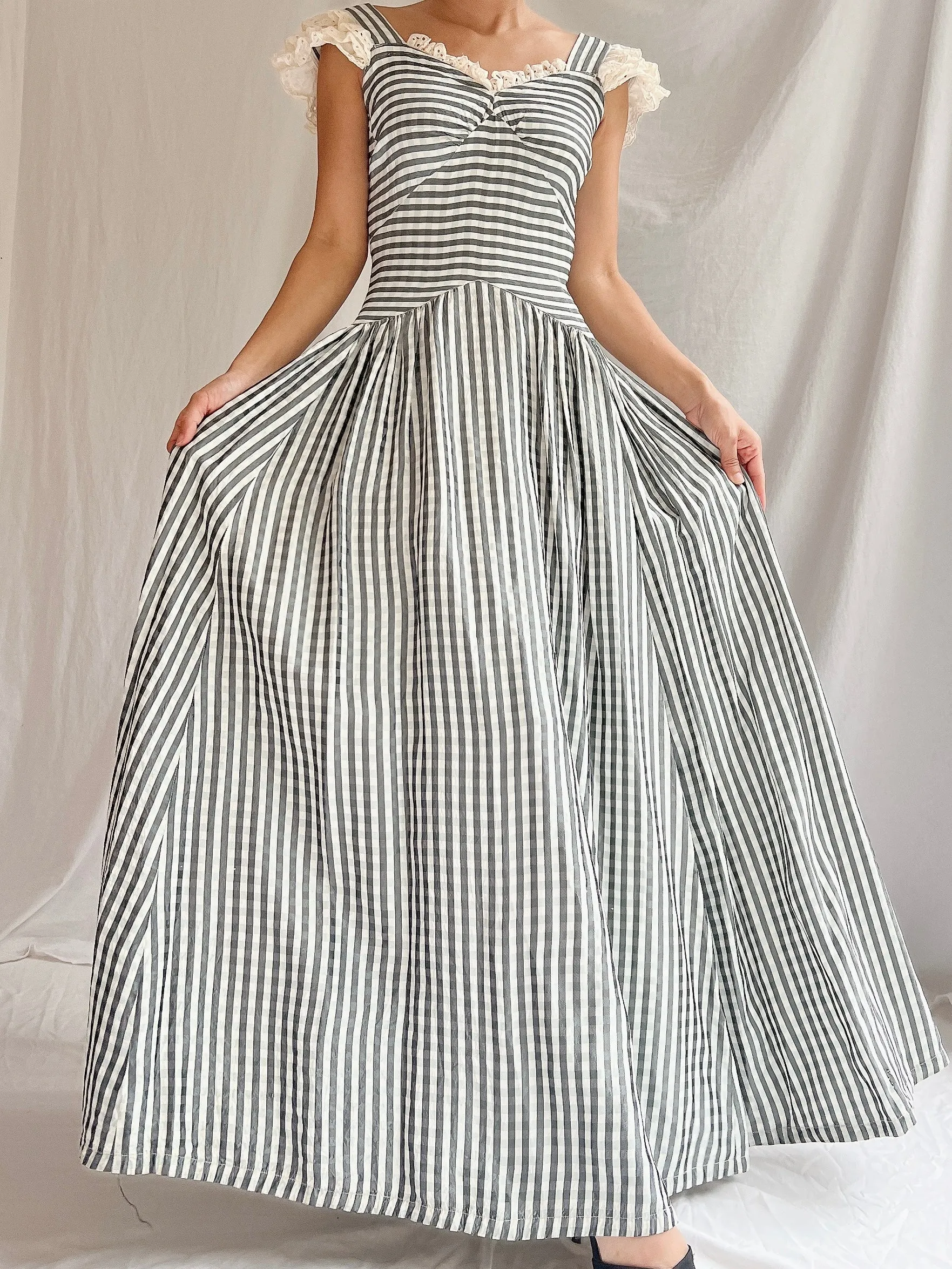 1930s Checkered Taffeta Gown - XS