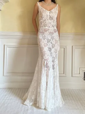 1930s Ivory Spider Lace Gown - S