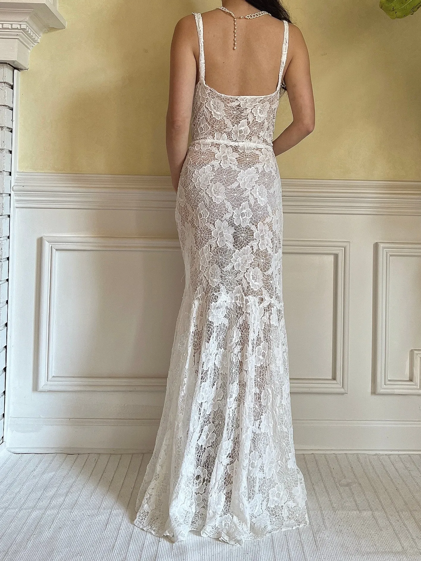 1930s Ivory Spider Lace Gown - S
