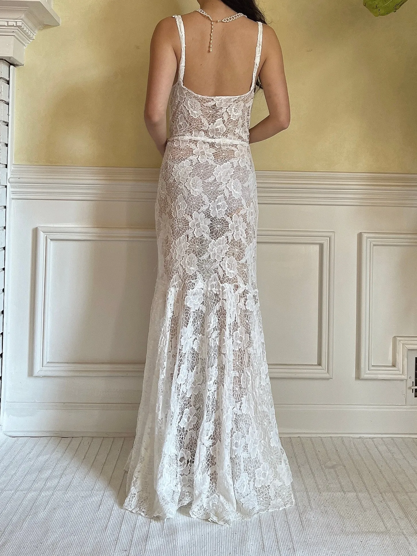 1930s Ivory Spider Lace Gown - S