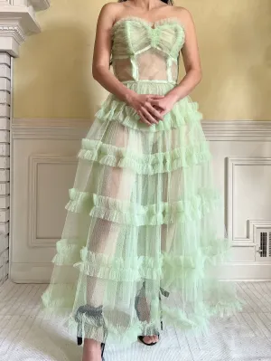 1950s Citrus Green Sheer Tulle Dress - XS