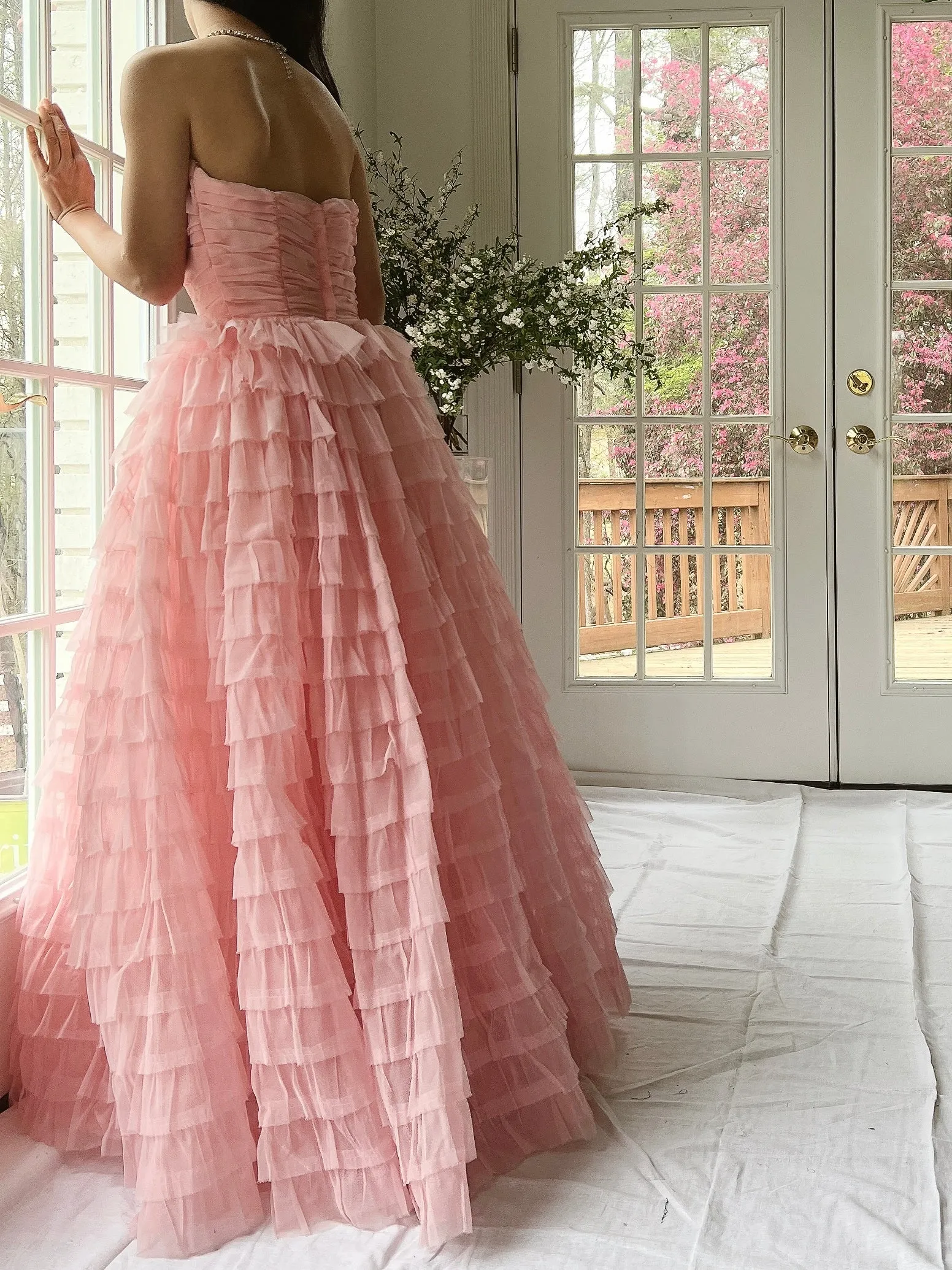 1950s Pink Ruffled Tiered Dress - XS