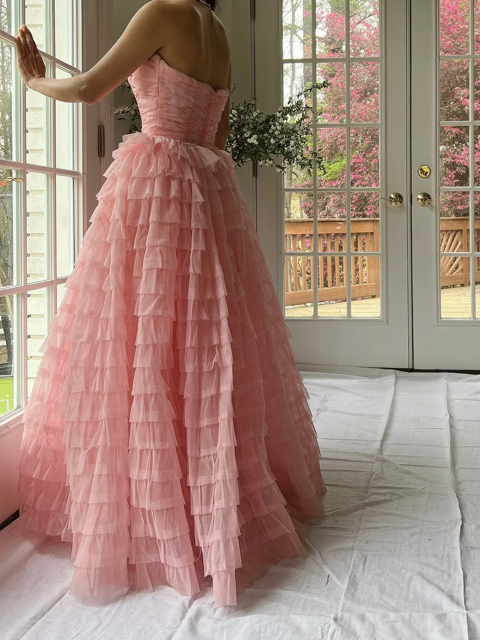 1950s Pink Ruffled Tiered Dress - XS