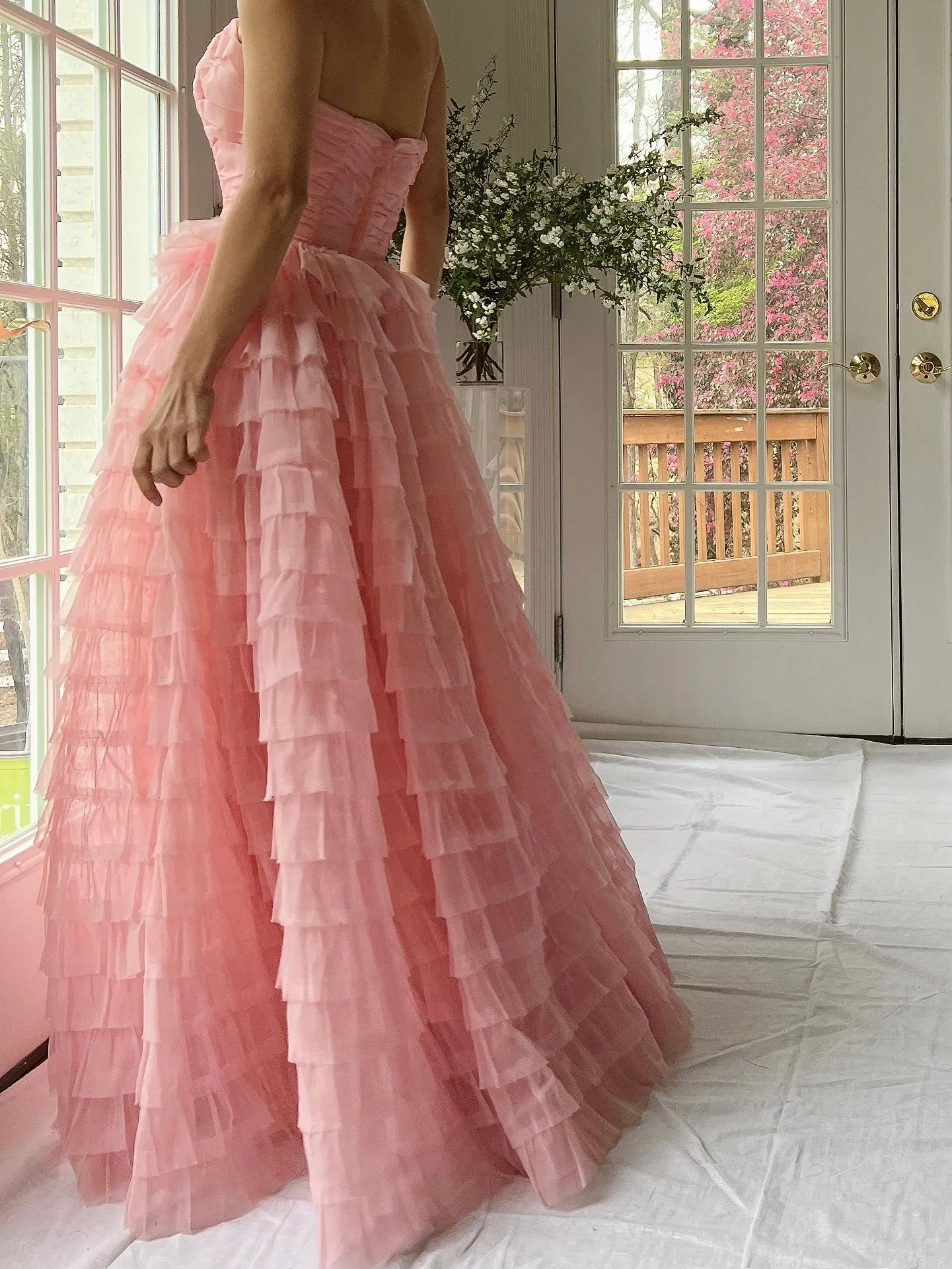 1950s Pink Ruffled Tiered Dress - XS
