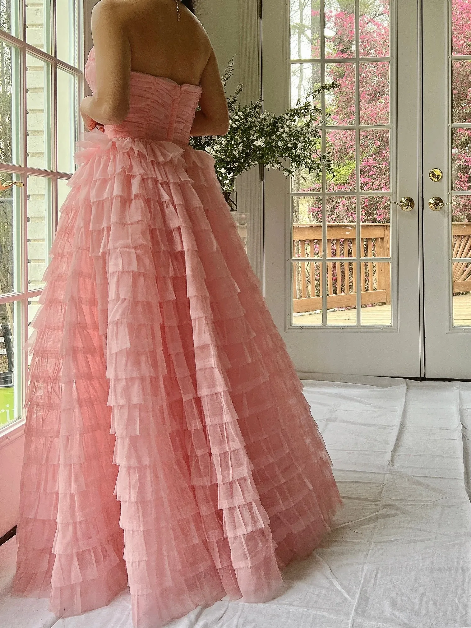 1950s Pink Ruffled Tiered Dress - XS