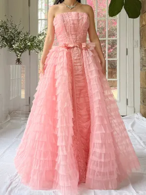 1950s Pink Ruffled Tiered Dress - XS