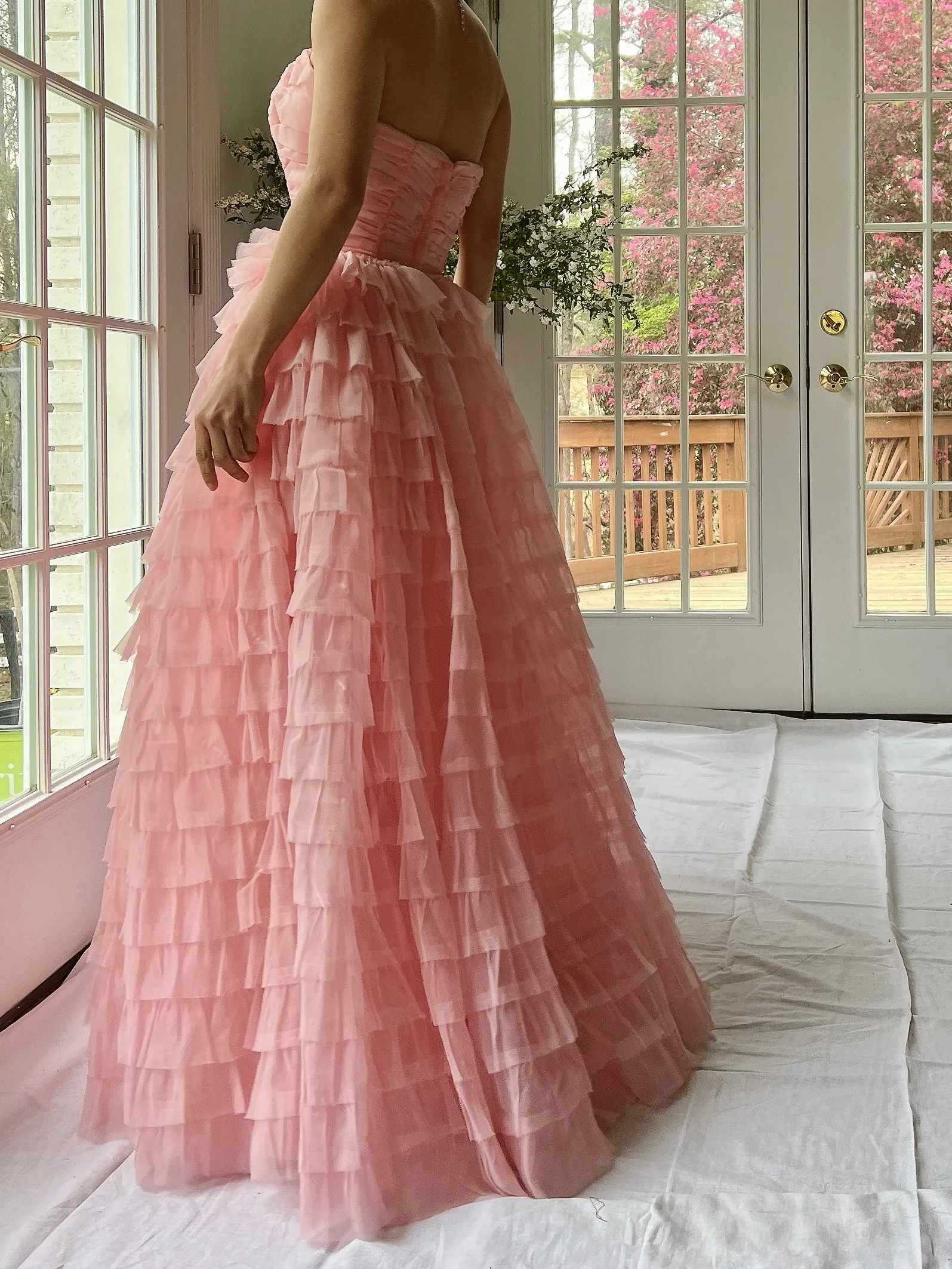 1950s Pink Ruffled Tiered Dress - XS