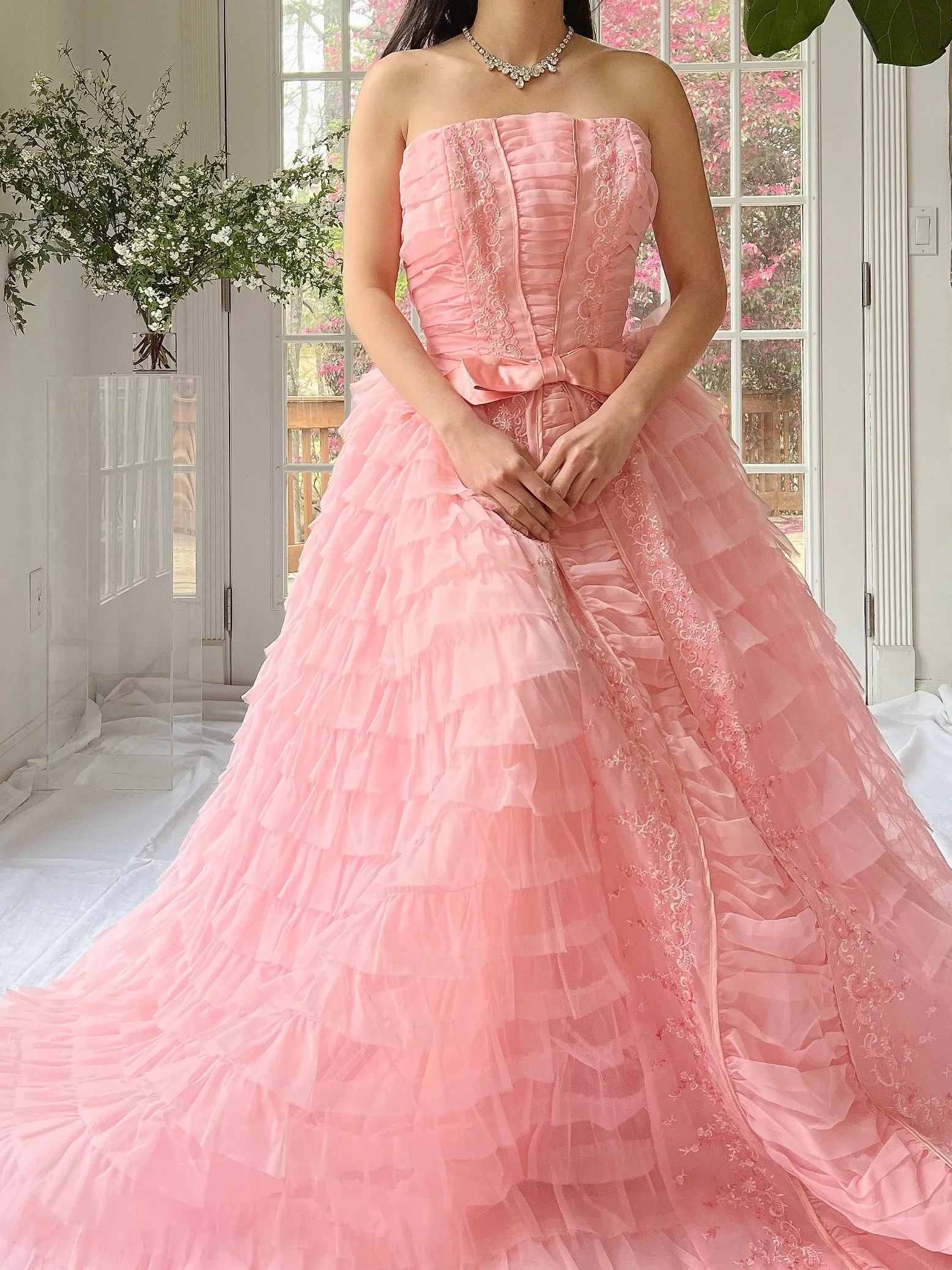 1950s Pink Ruffled Tiered Dress - XS