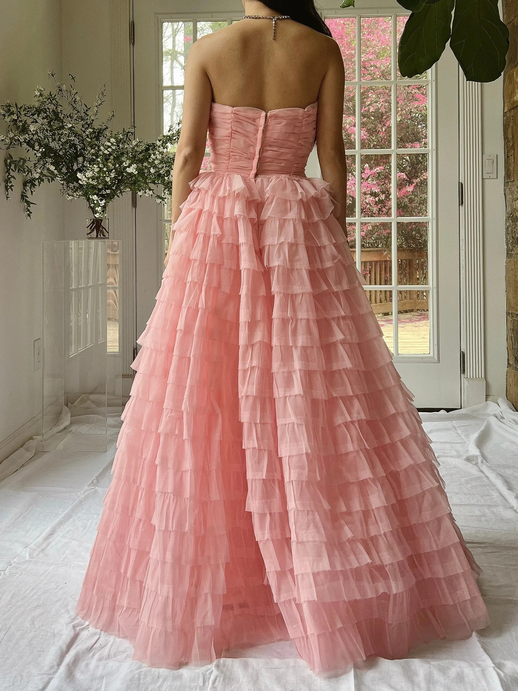 1950s Pink Ruffled Tiered Dress - XS
