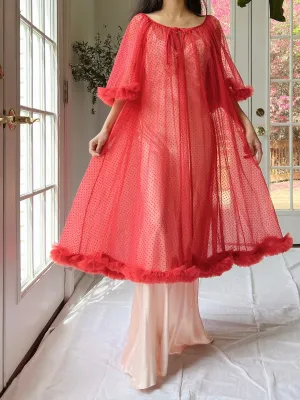 1960s Red Tricot Dressing Gown/Duster - One Size