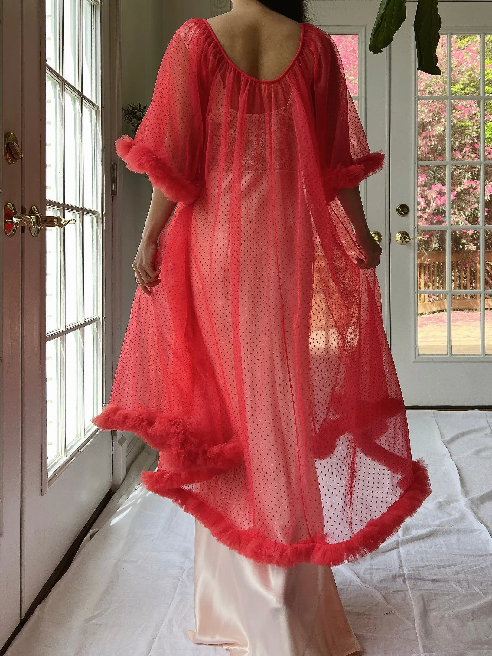 1960s Red Tricot Dressing Gown/Duster - One Size