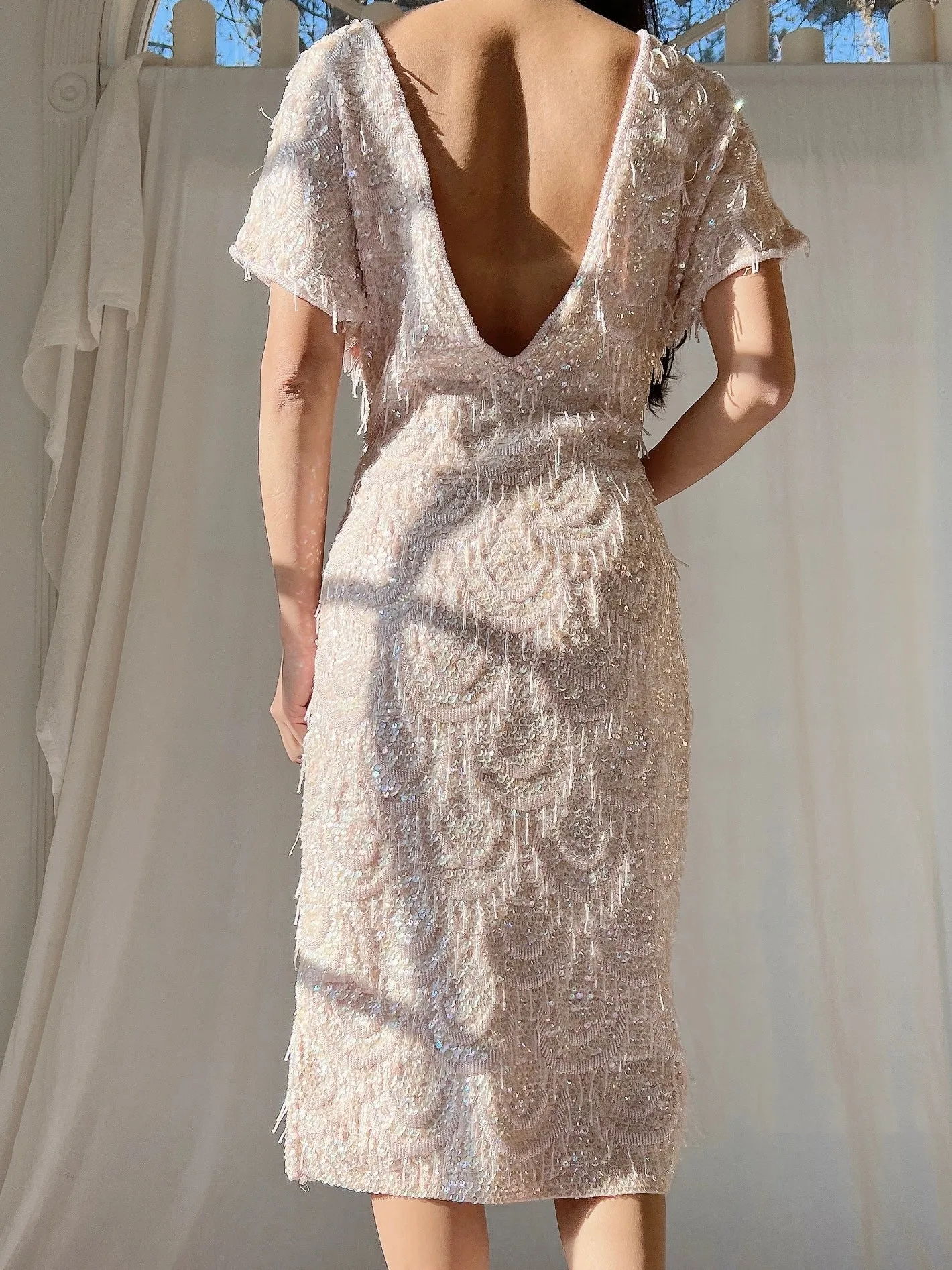 1960s Wool Beaded Sequins Dress - M