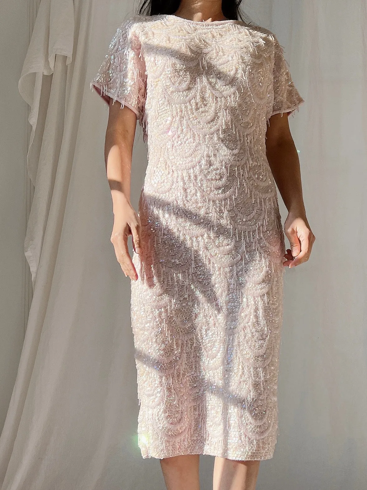 1960s Wool Beaded Sequins Dress - M