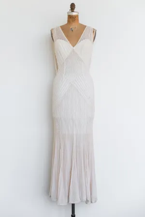 1980s Bias Cut Tulle Pearl-Beaded Gown - S/M
