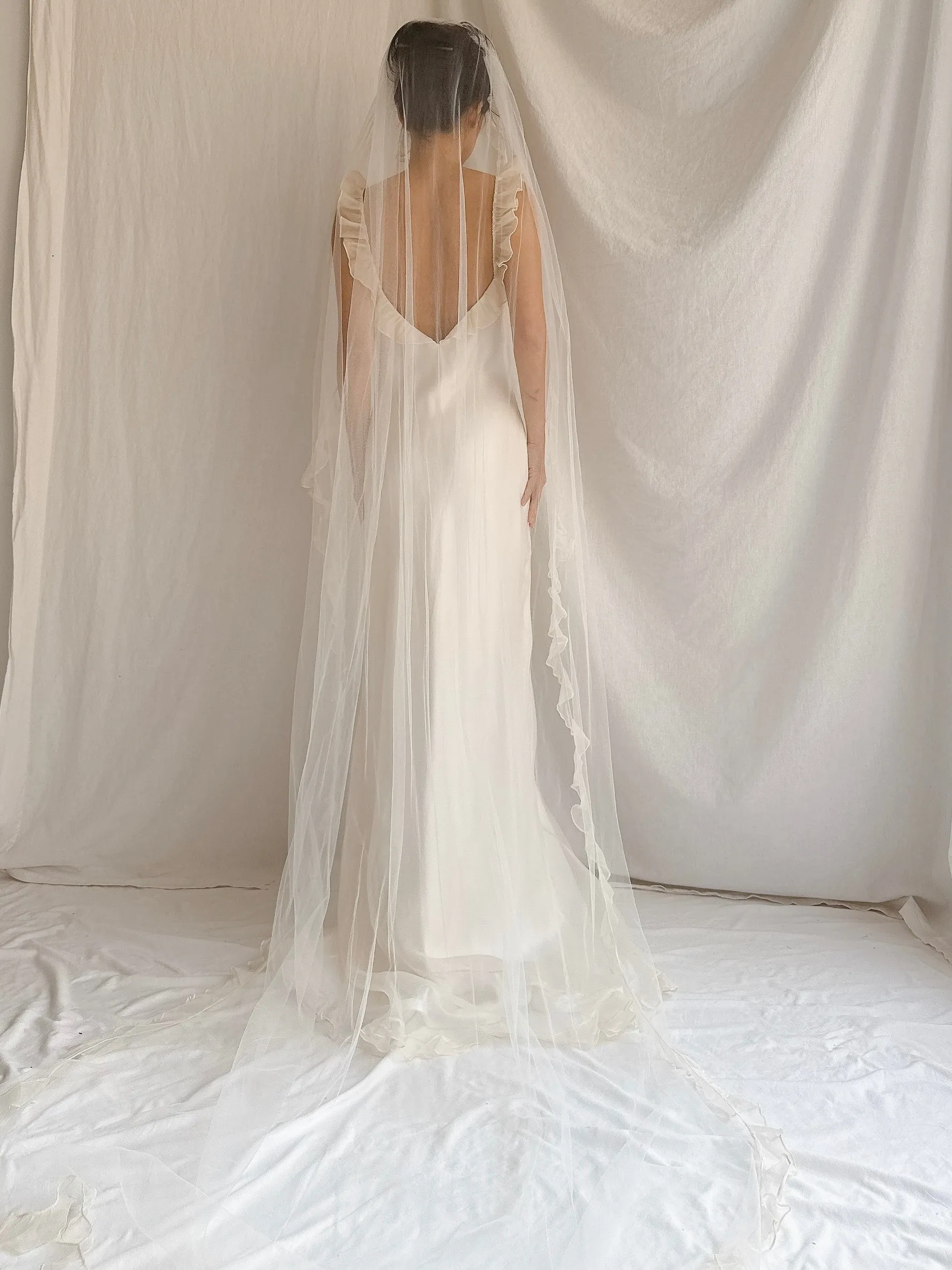 1990s Amy Michelson Silk Organza Gown with Veil - S/M