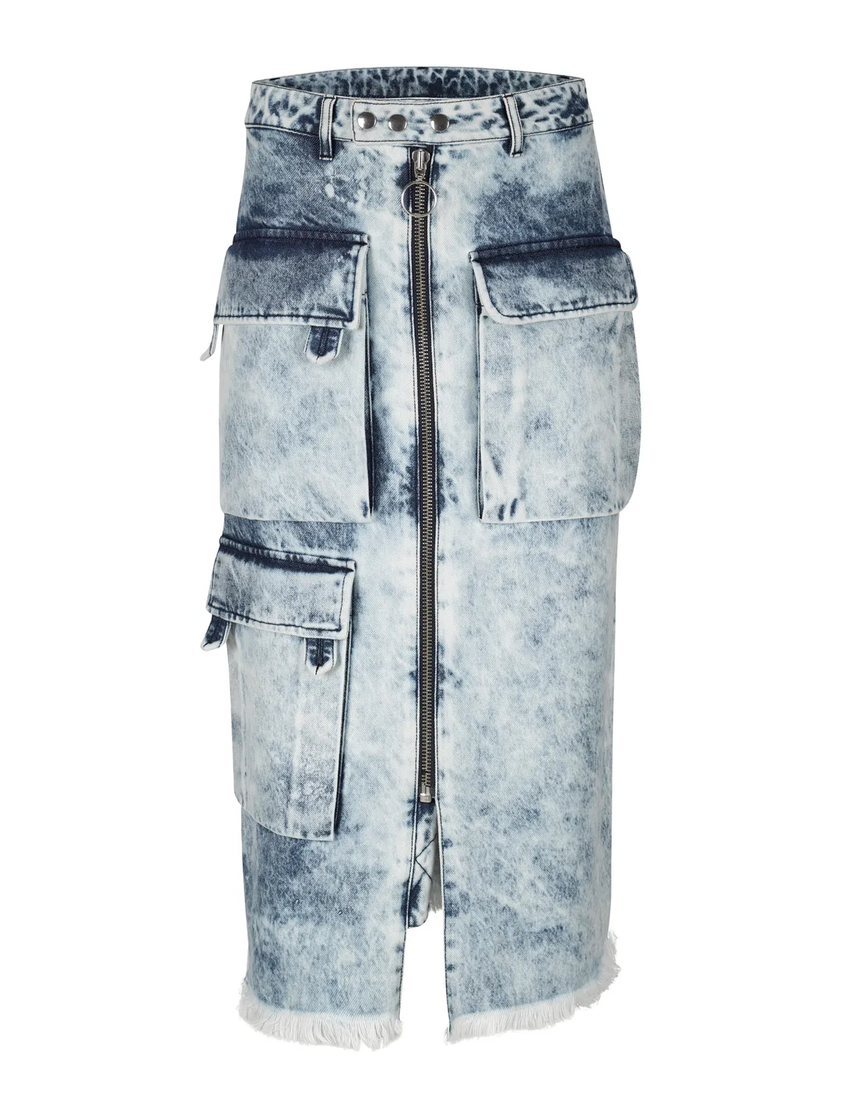ACID WASH DENIM MULTI POCKET SKIRT