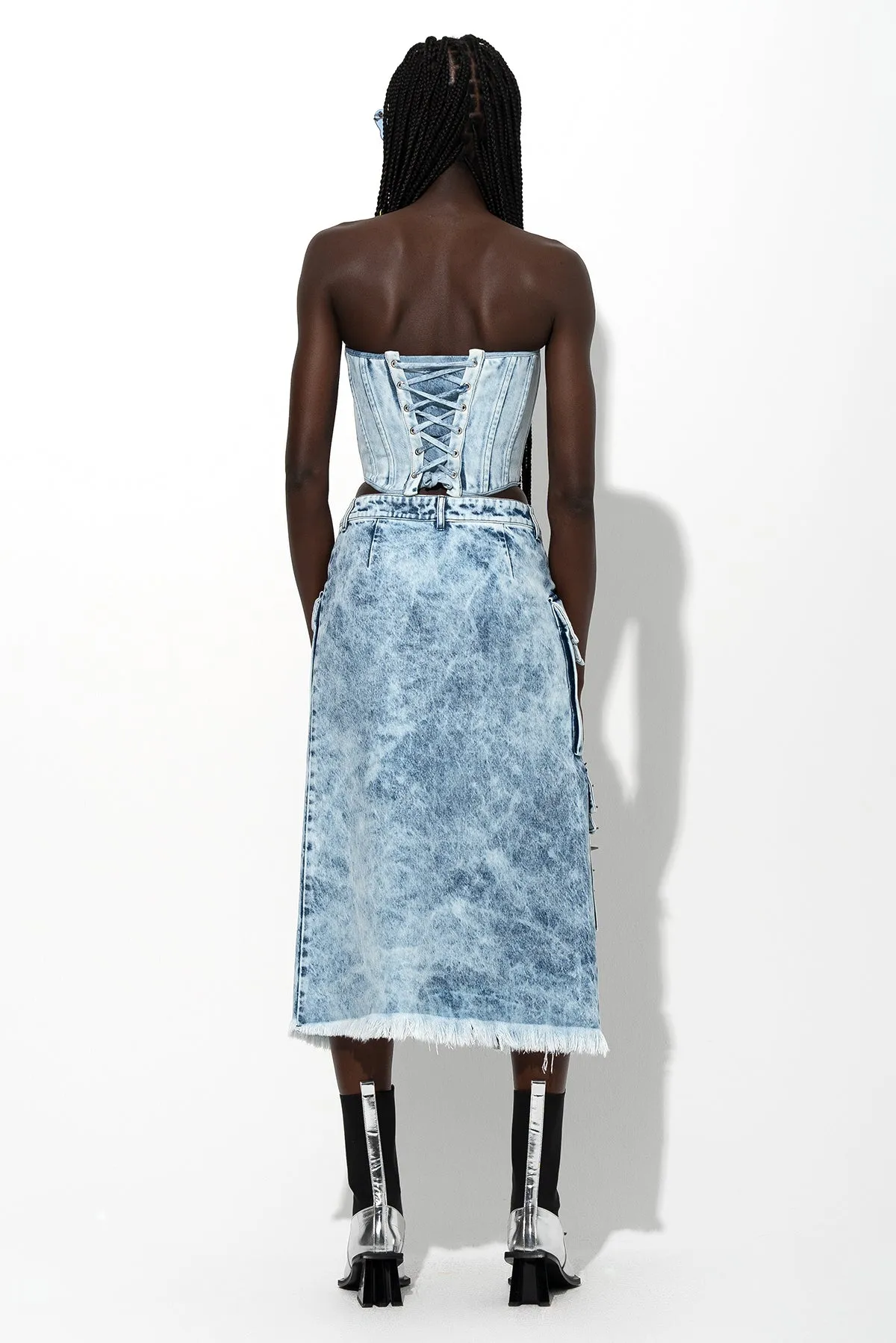 ACID WASH DENIM MULTI POCKET SKIRT