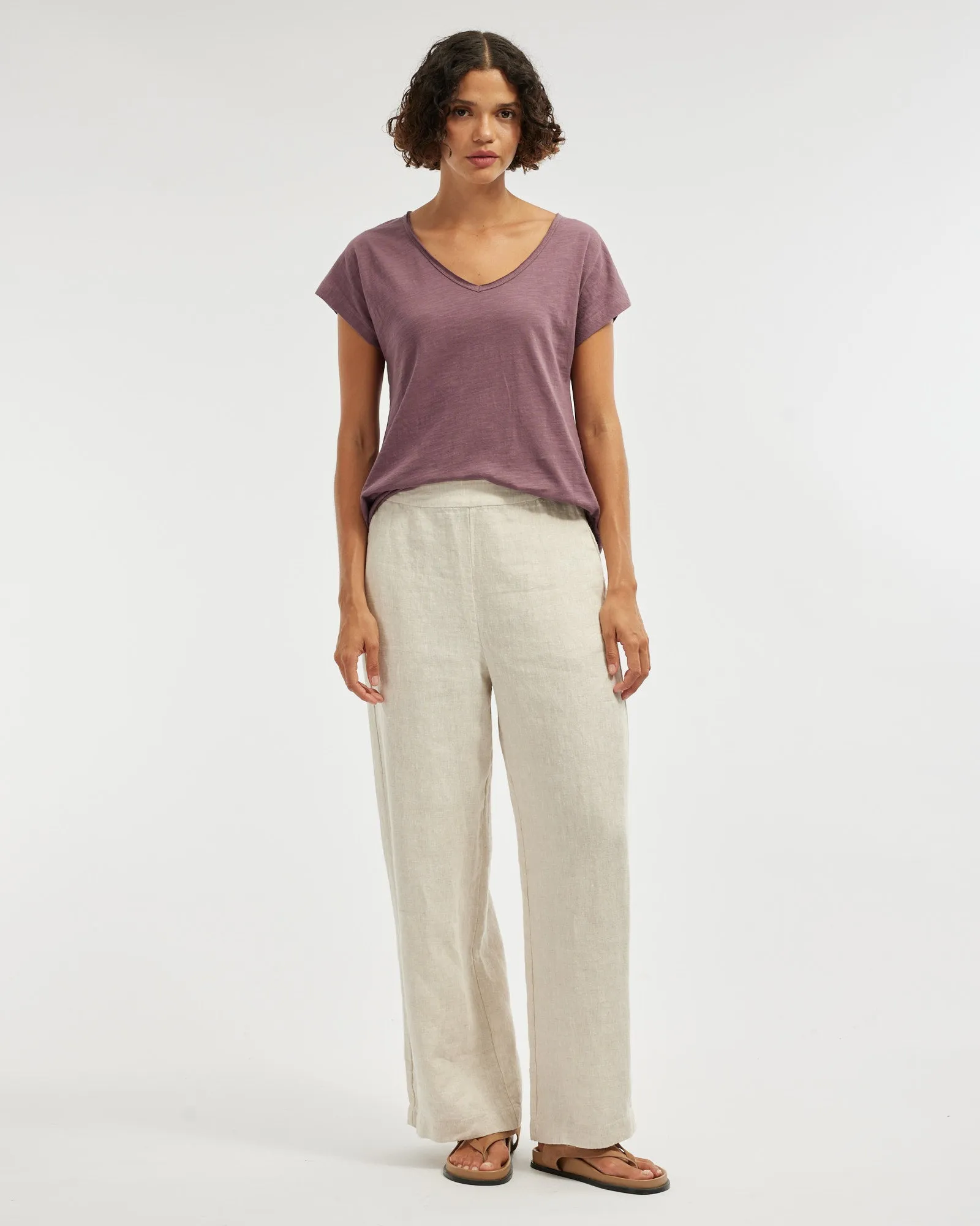 Aiden Organic V Neck Tee - Plum