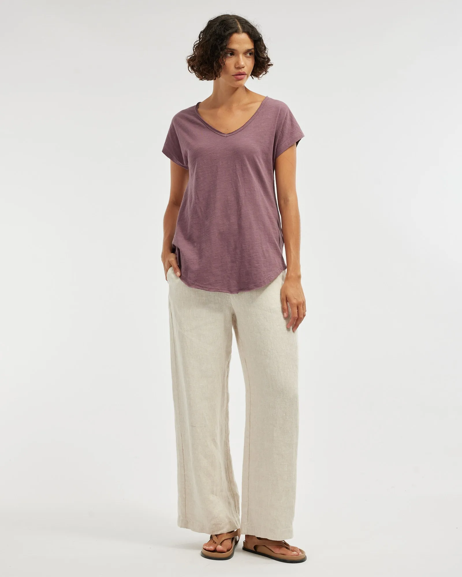 Aiden Organic V Neck Tee - Plum
