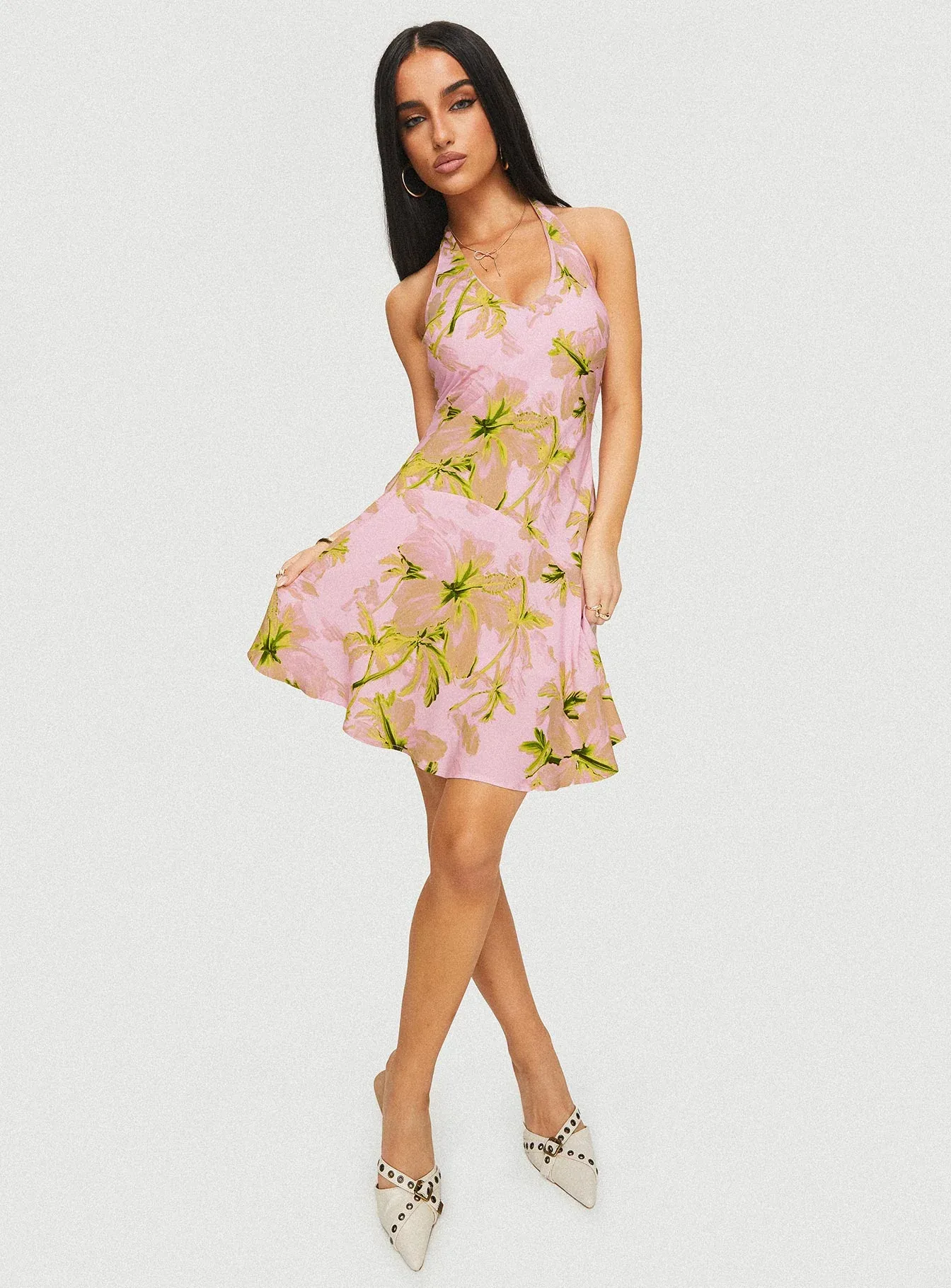 Alcedo Halter Mini Dress Pink / Green
