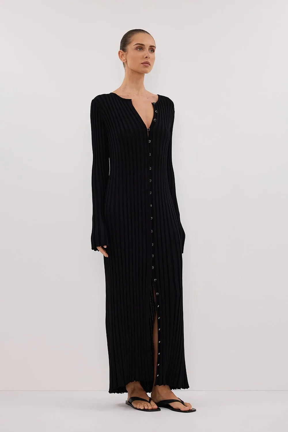 ALI BLACK LONG SLEEVE KNIT MIDI DRESS