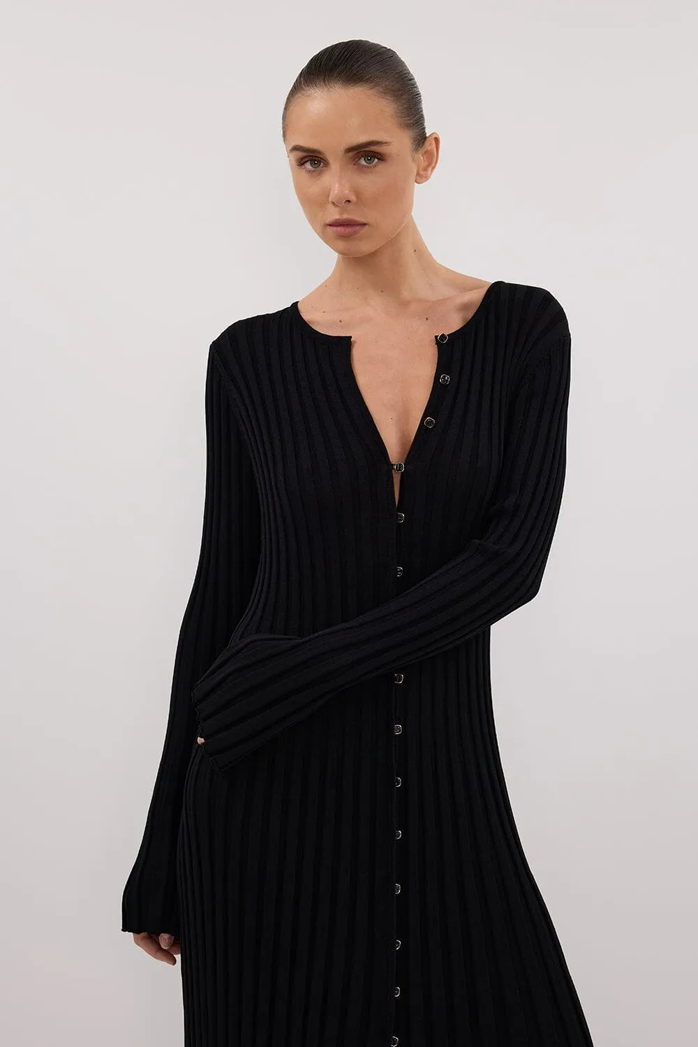 ALI BLACK LONG SLEEVE KNIT MIDI DRESS
