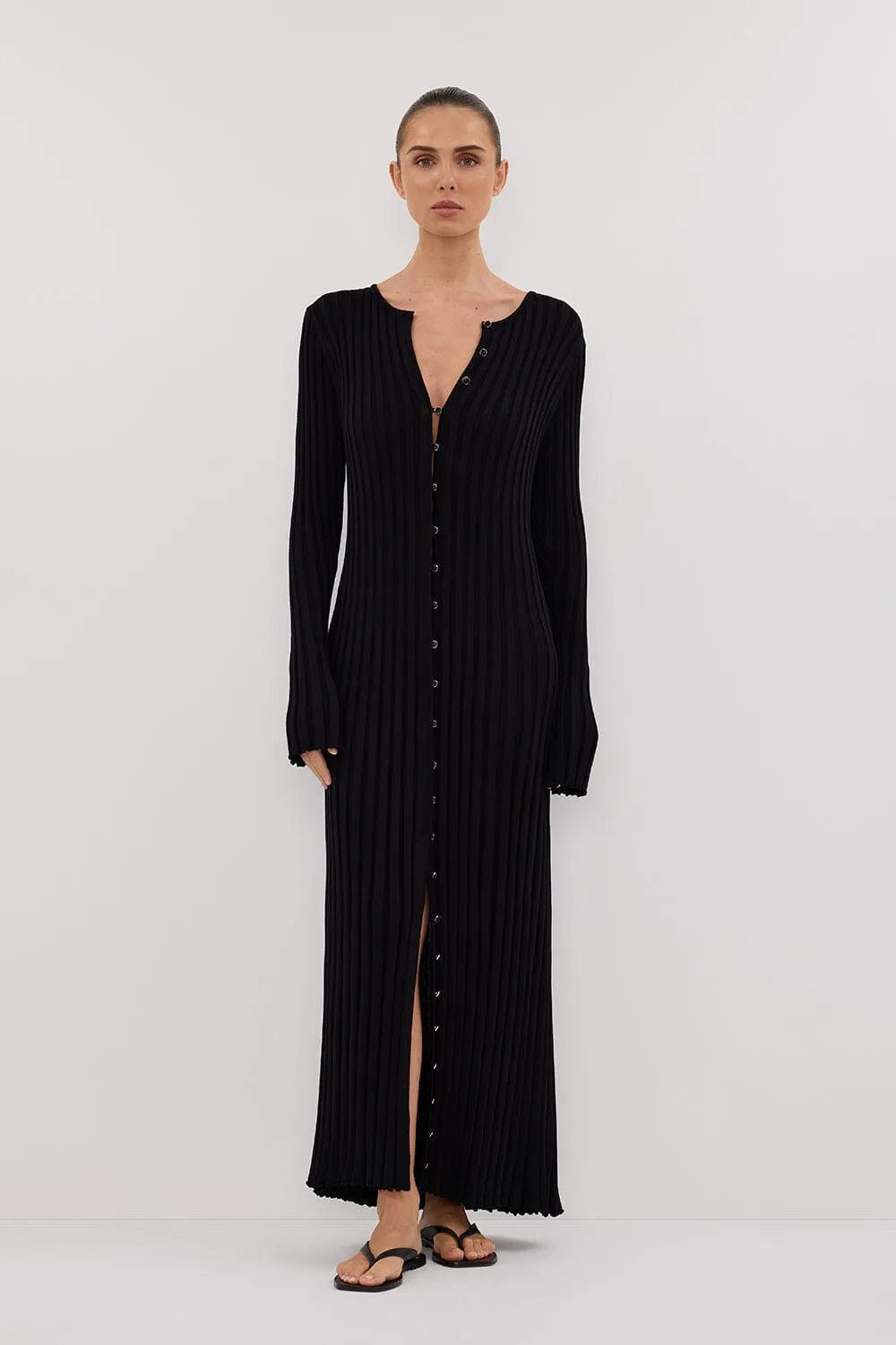 ALI BLACK LONG SLEEVE KNIT MIDI DRESS