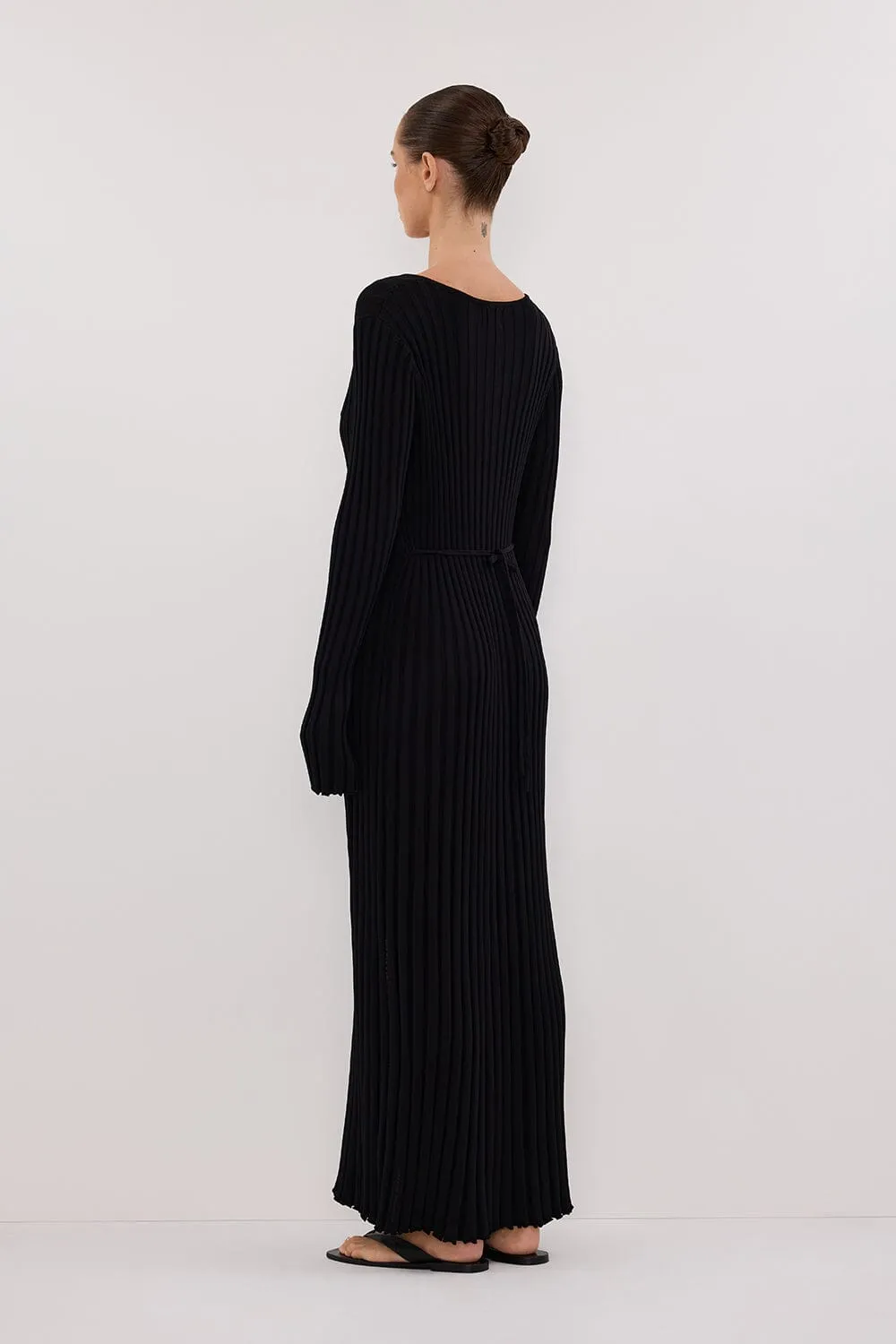 ALI BLACK LONG SLEEVE KNIT MIDI DRESS