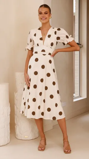 Alondra Midi Dress - White/Camel