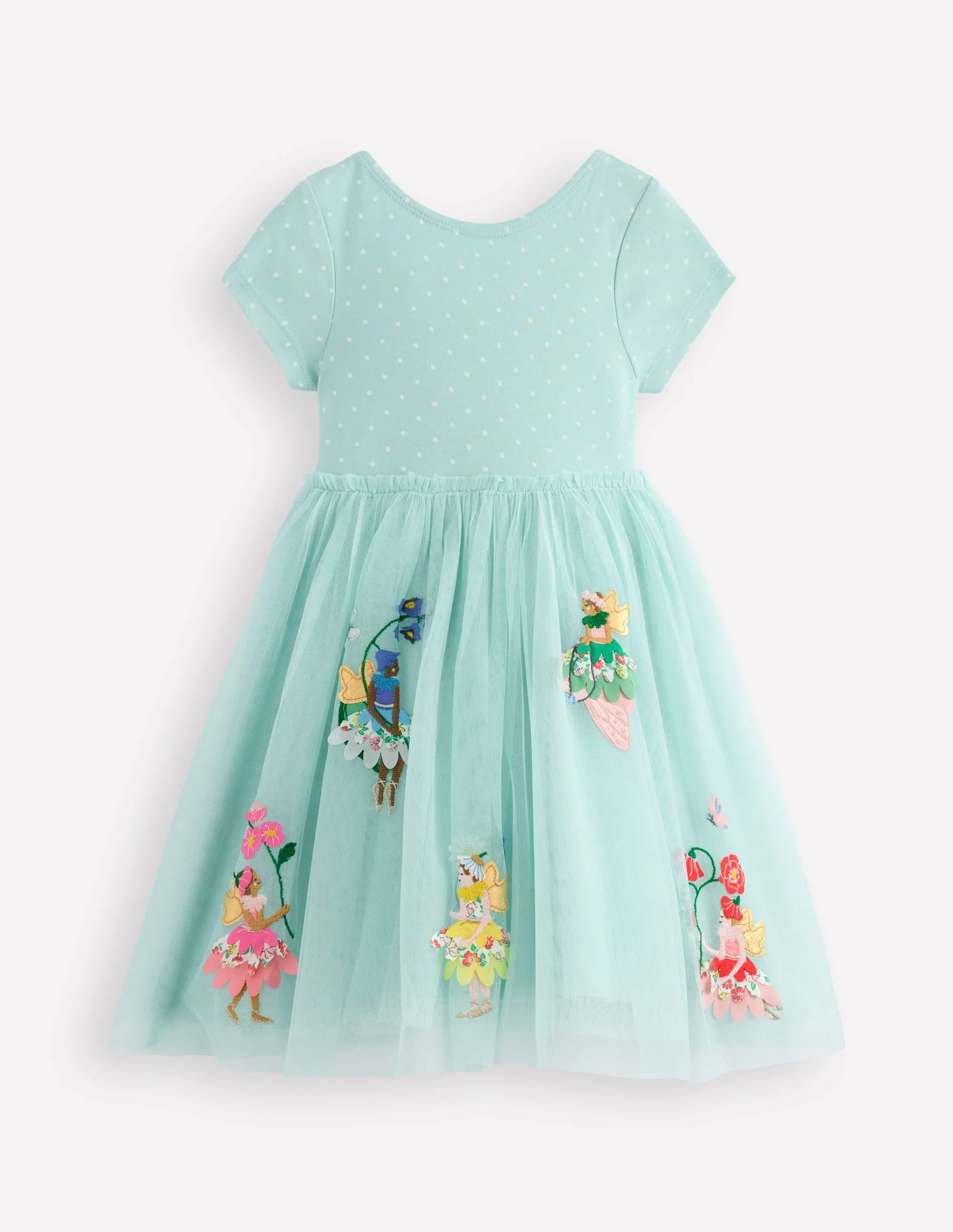 Ami Applique Tulle Dress-Spearmint Blue Flower Fairies