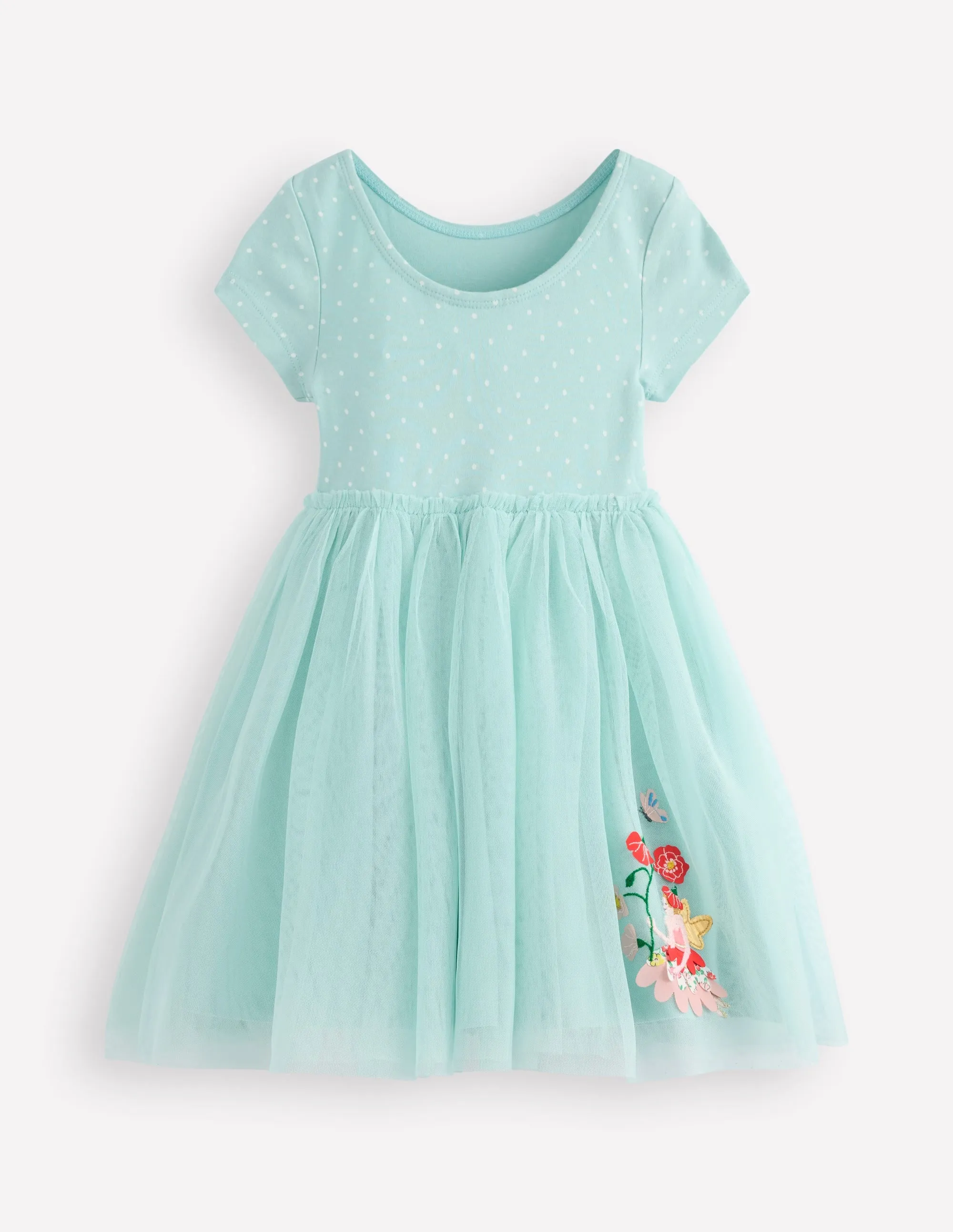 Ami Applique Tulle Dress-Spearmint Blue Flower Fairies