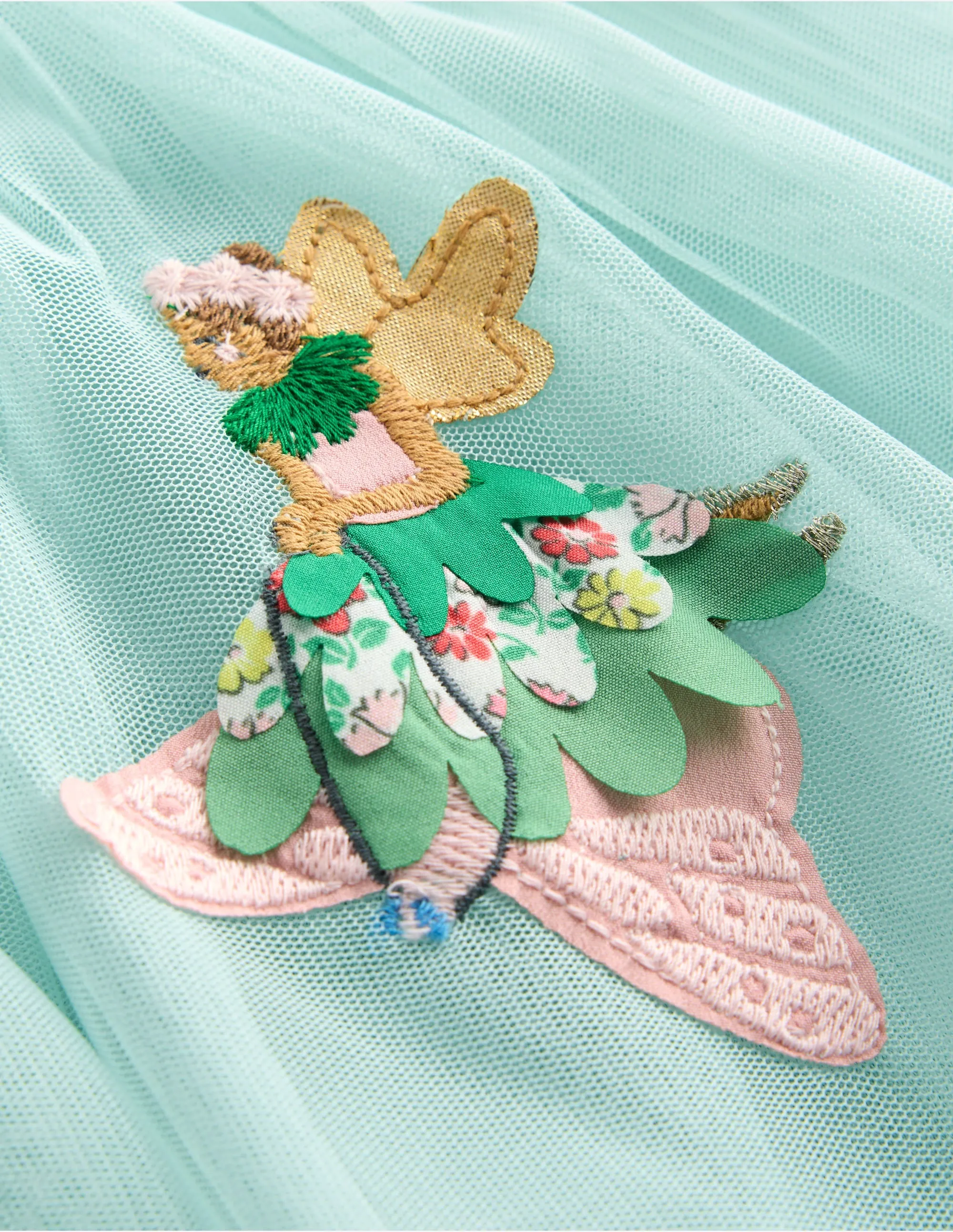 Ami Applique Tulle Dress-Spearmint Blue Flower Fairies