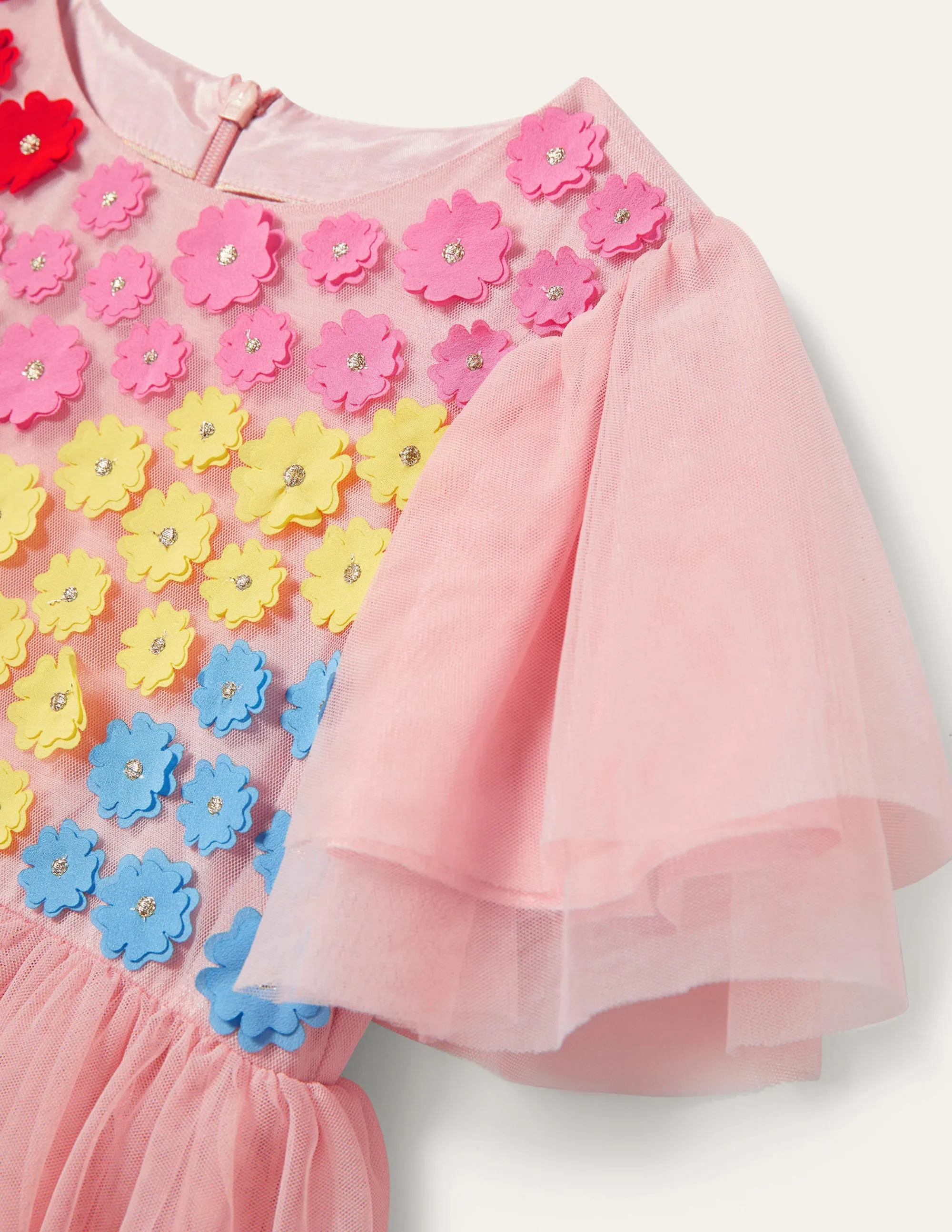 Appliqué Tiered Tulle Dress-Provence Dusty Pink Flowers
