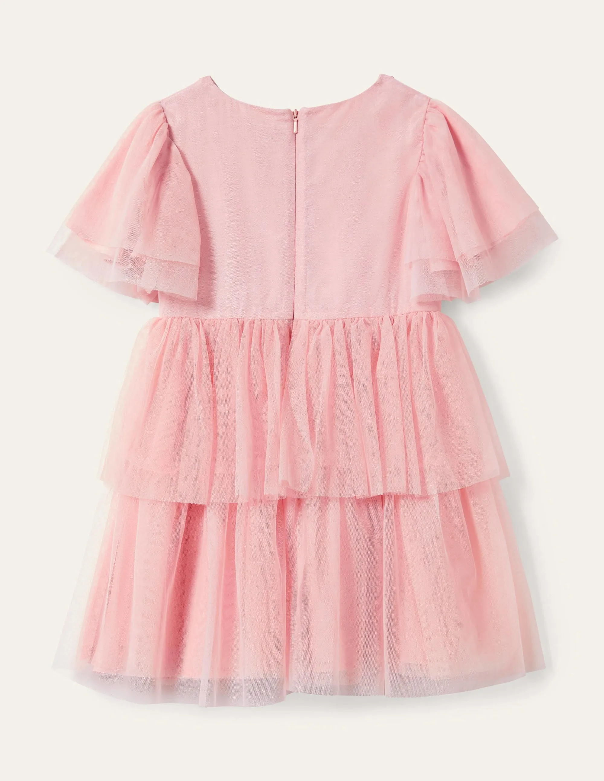 Appliqué Tiered Tulle Dress-Provence Dusty Pink Flowers