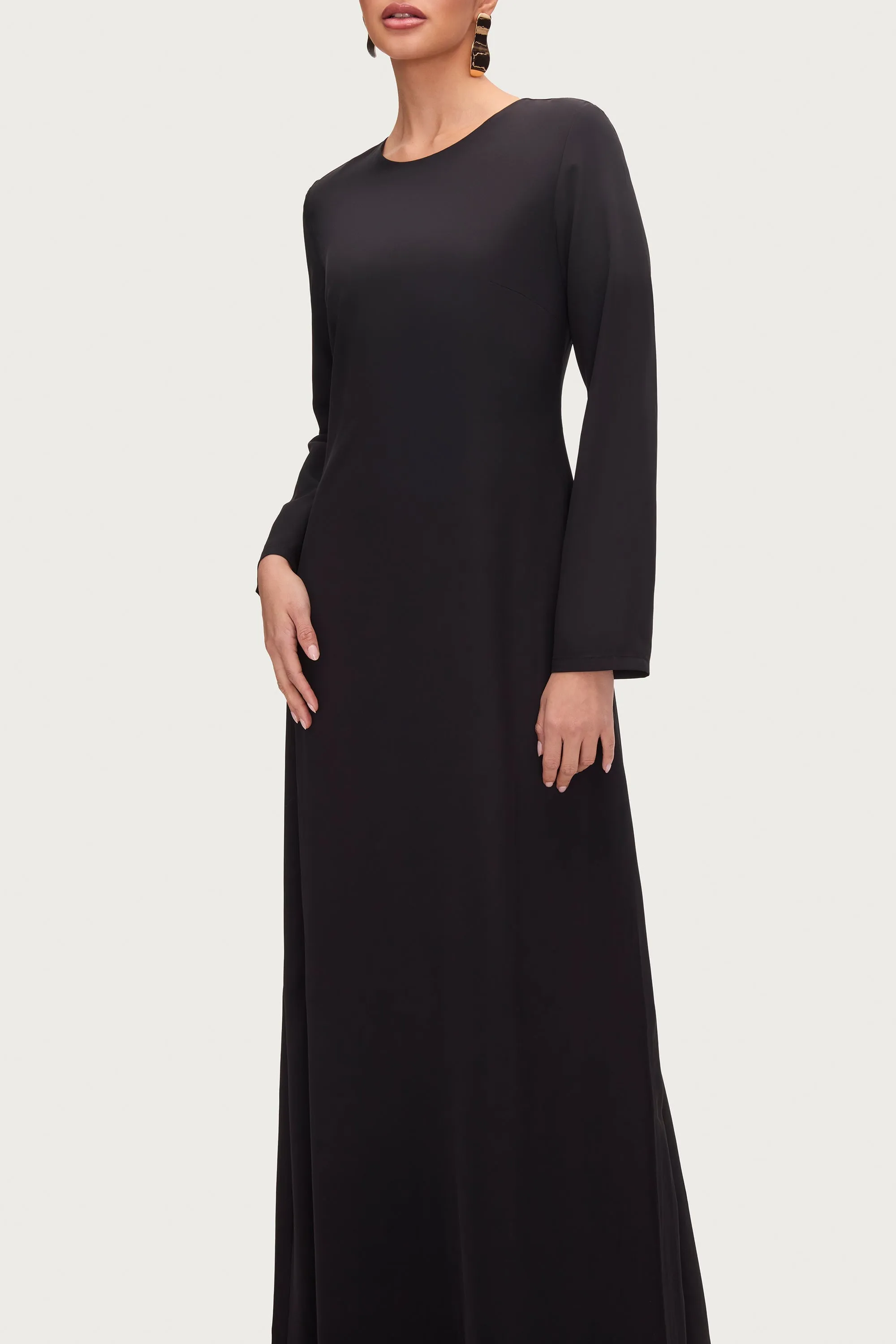 Basic Long Sleeve Maxi Dress - Black