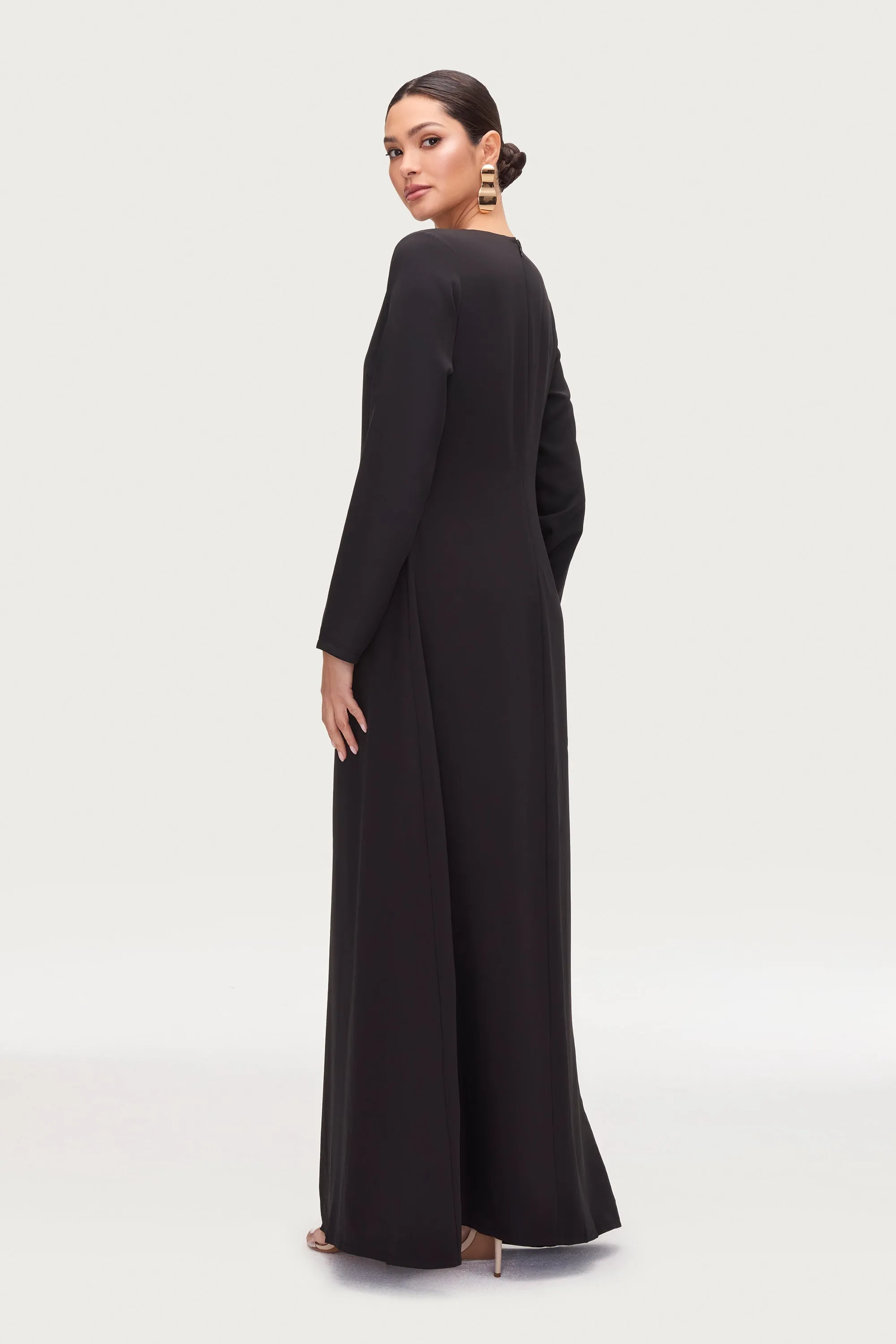 Basic Long Sleeve Maxi Dress - Black