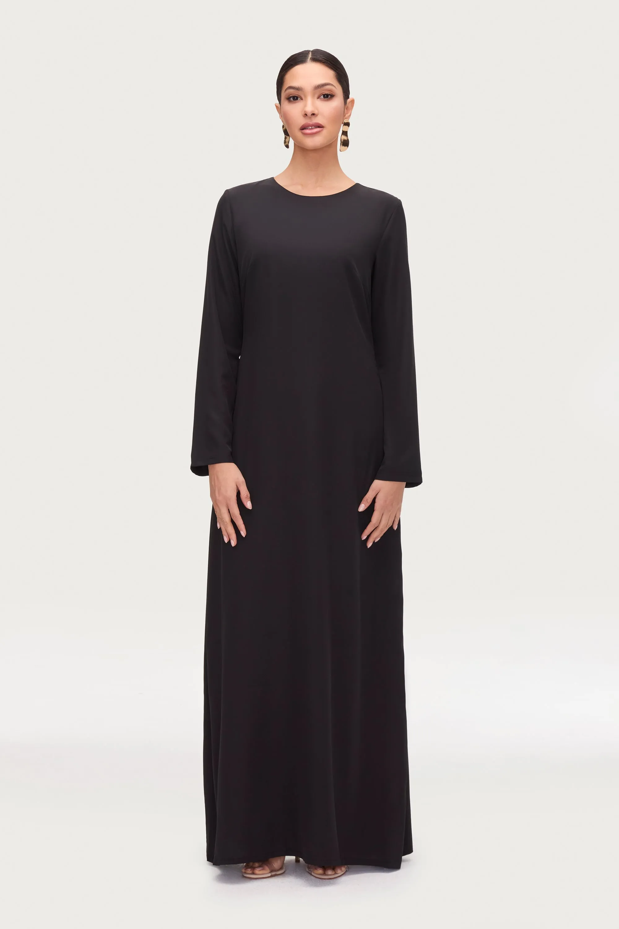 Basic Long Sleeve Maxi Dress - Black