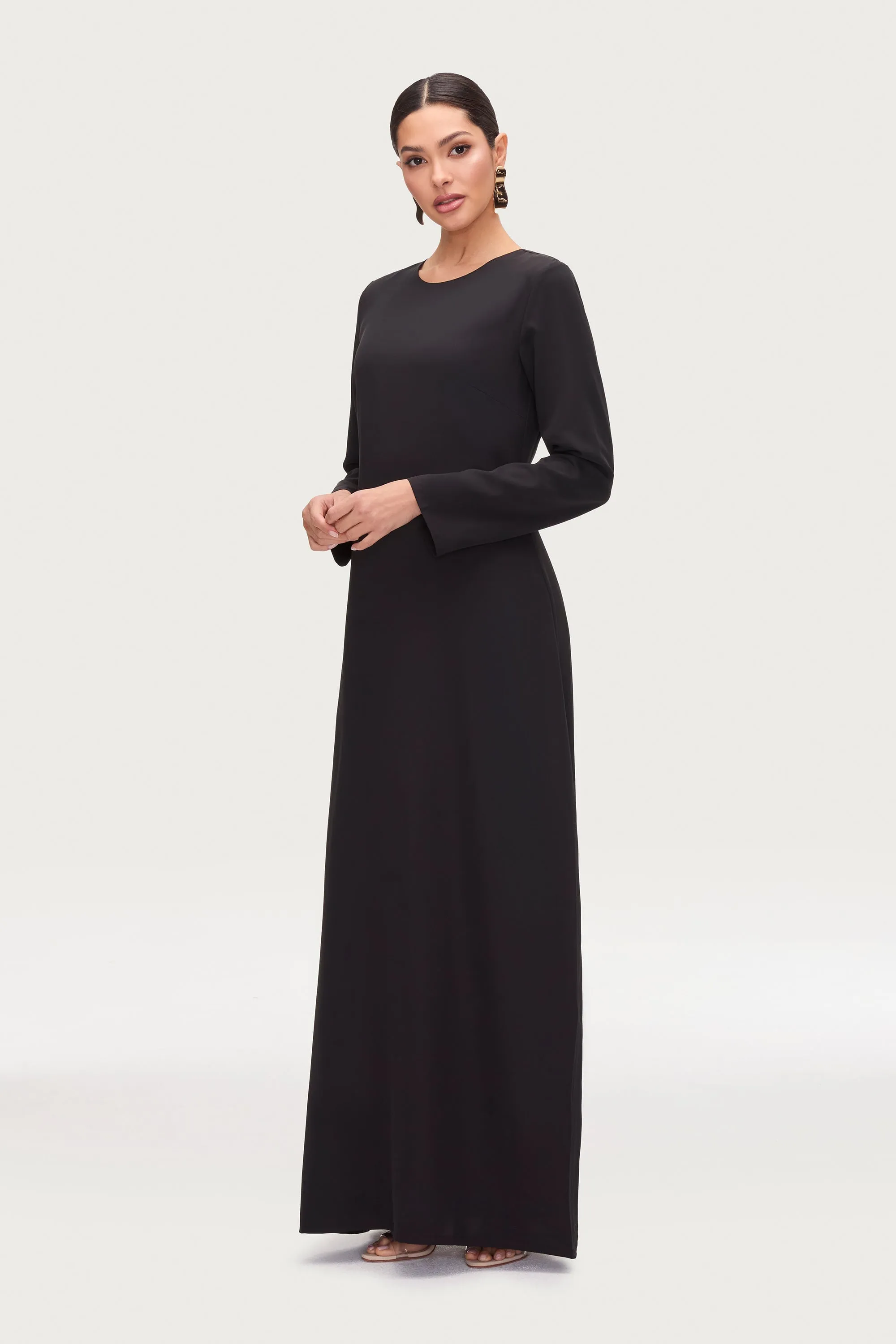 Basic Long Sleeve Maxi Dress - Black