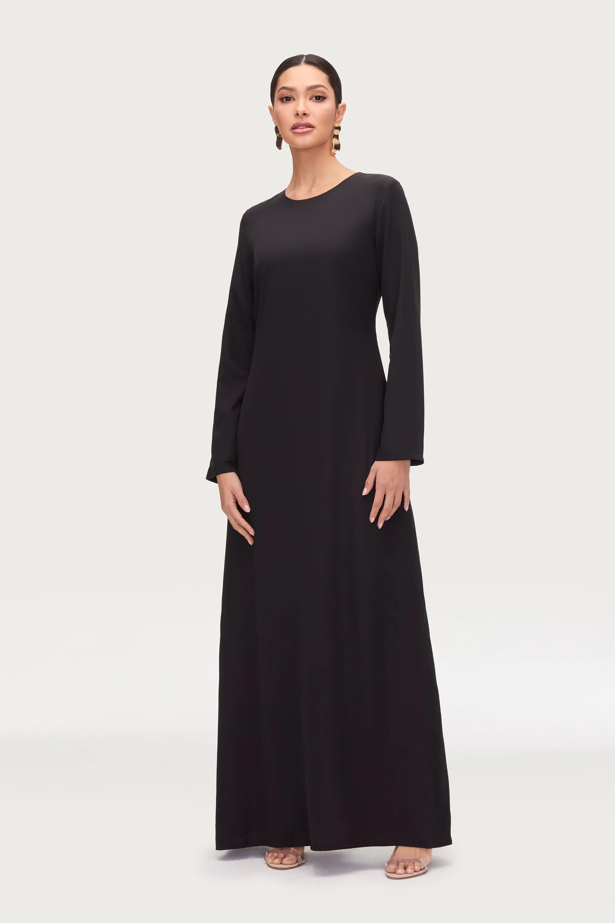 Basic Long Sleeve Maxi Dress - Black
