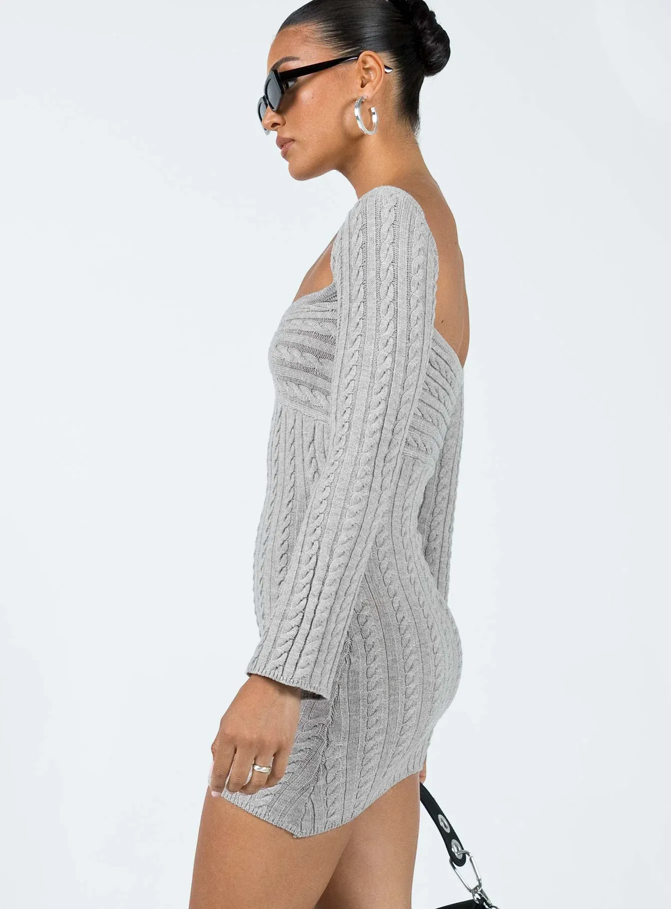 Bayard Off The Shoulder Knit Mini Dress Grey