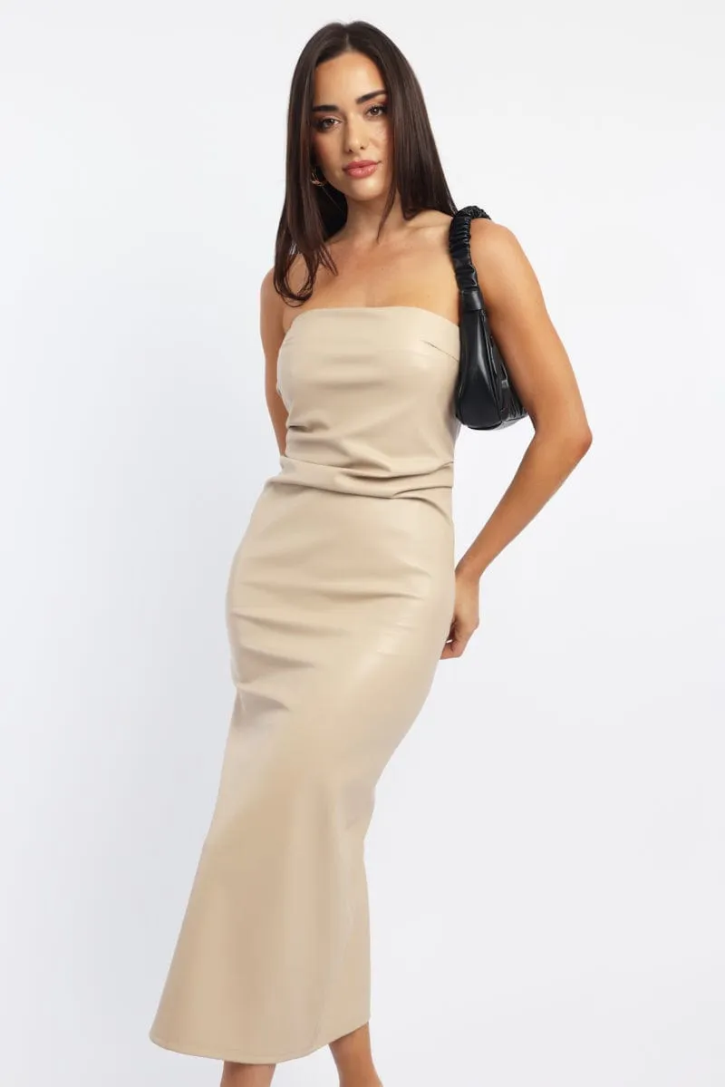 Beige Bodycon Dress Midi