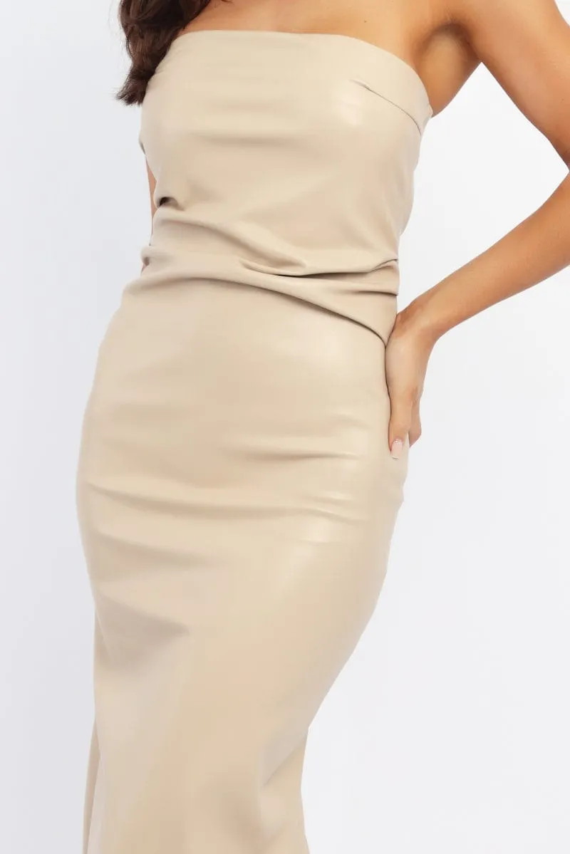 Beige Bodycon Dress Midi