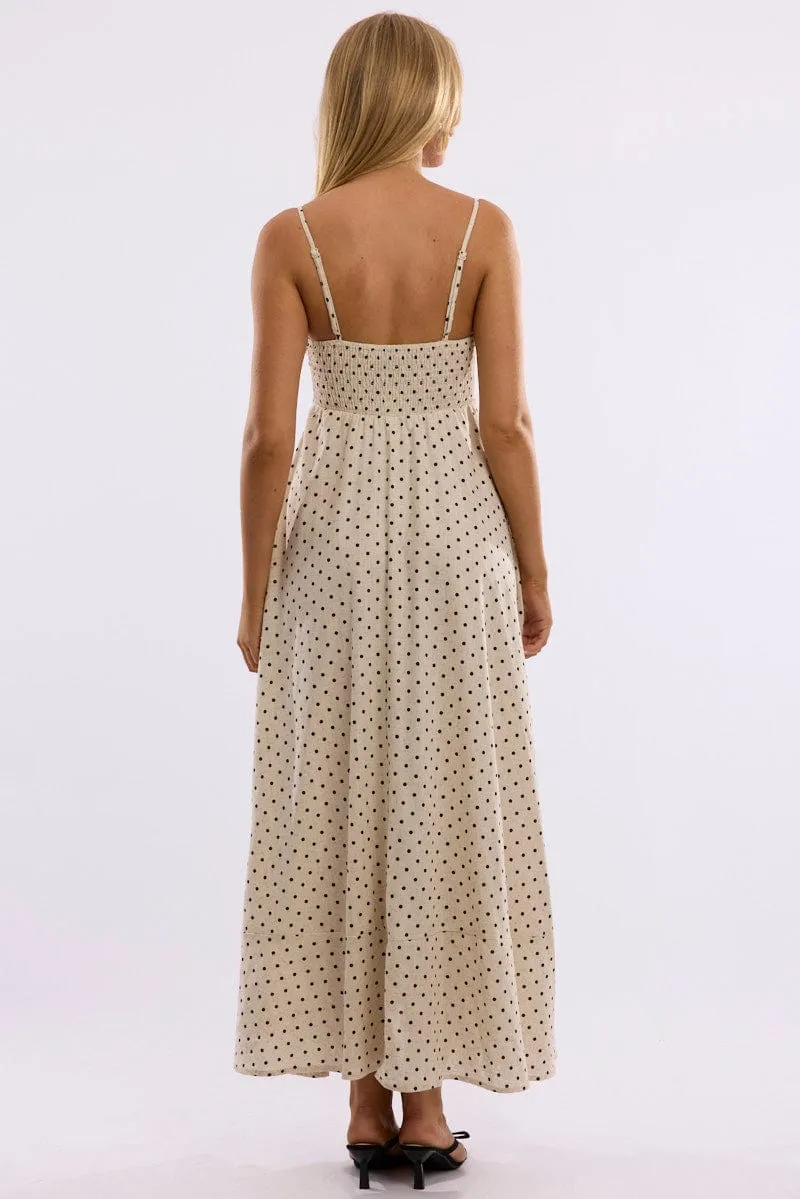Beige Polka Dot Maxi Dress Strappy