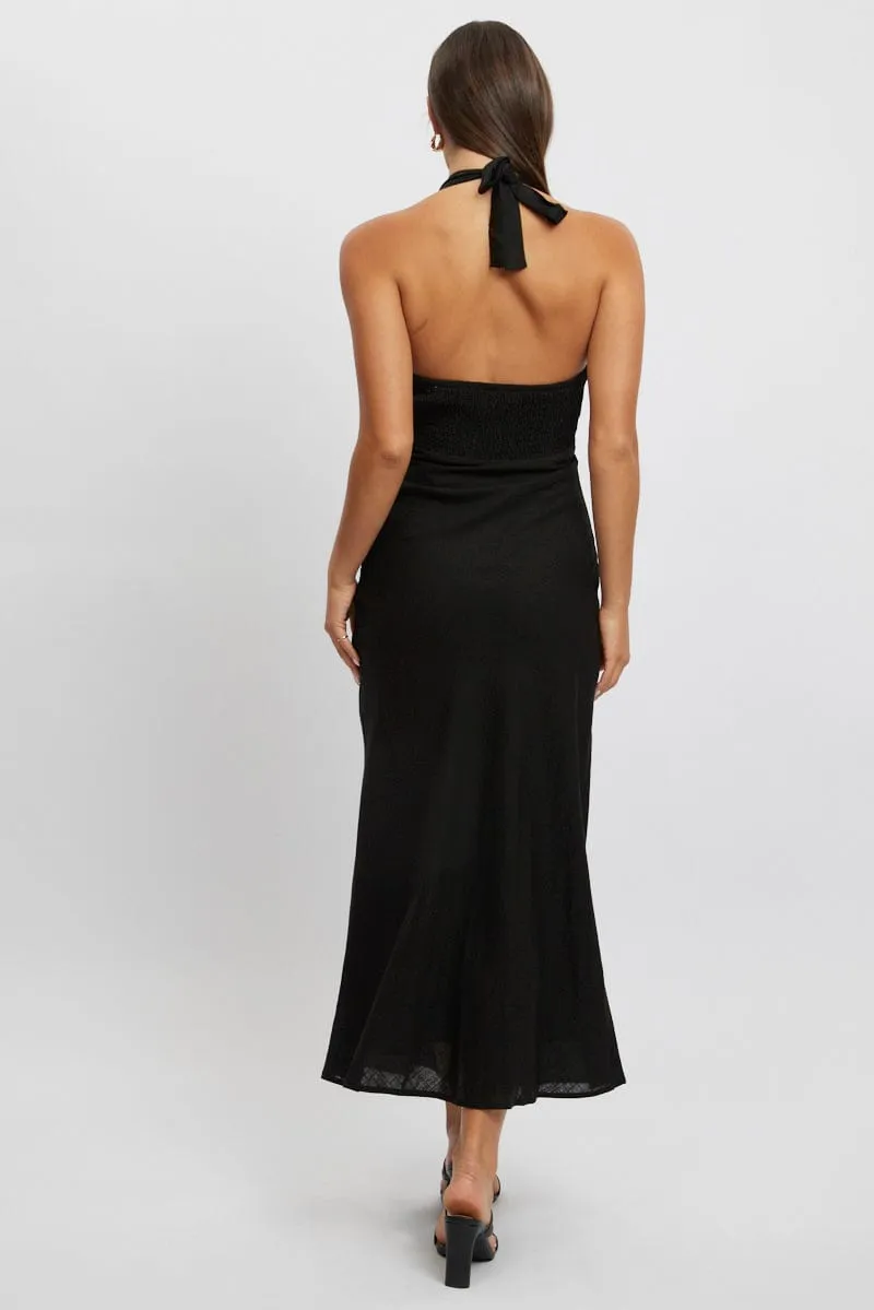 Black Midi Dress Halter Neck