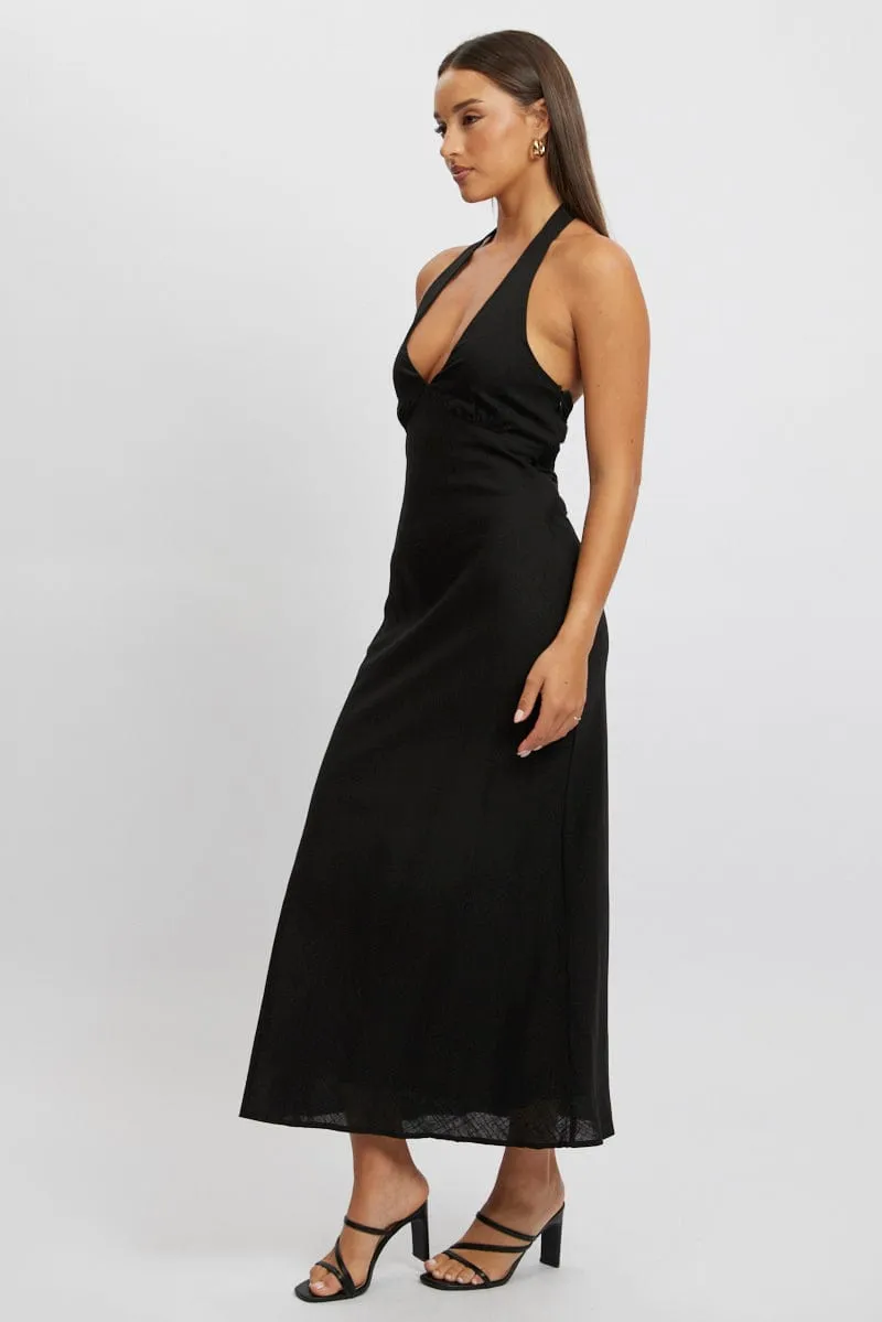 Black Midi Dress Halter Neck