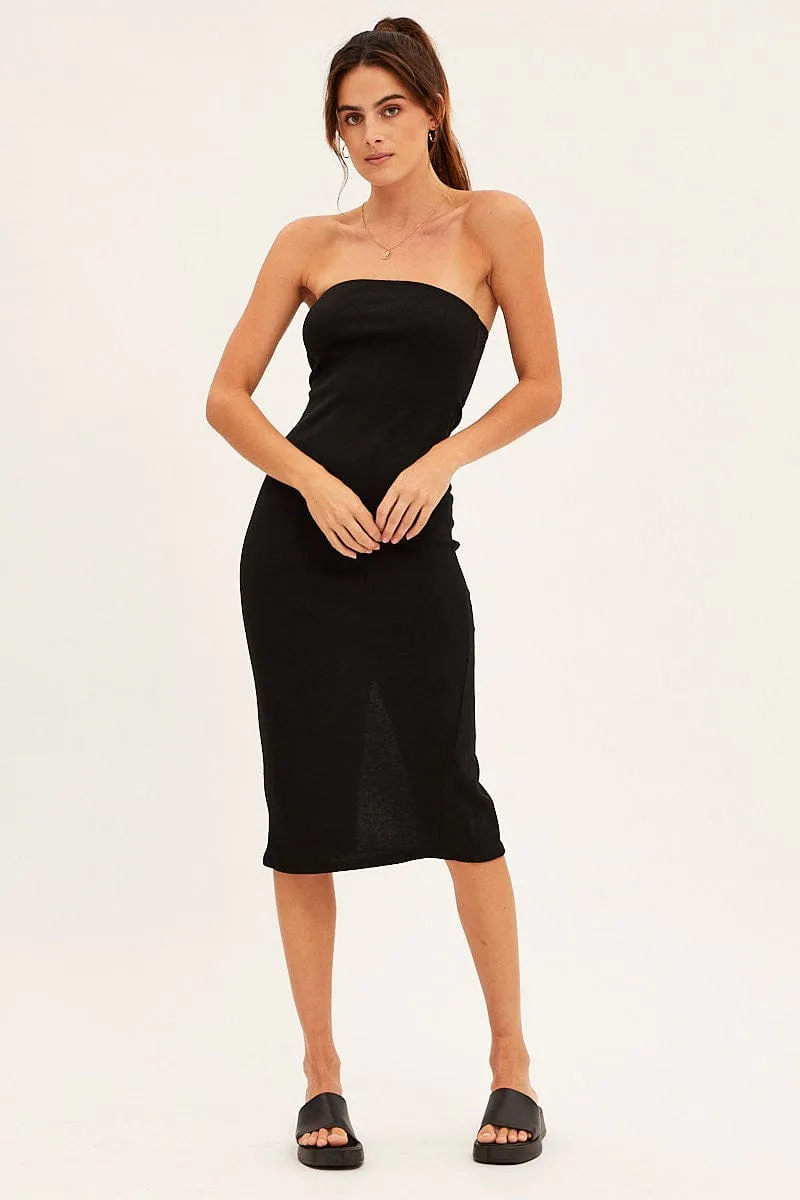 Black Ribbed Evening Dress Strapless
