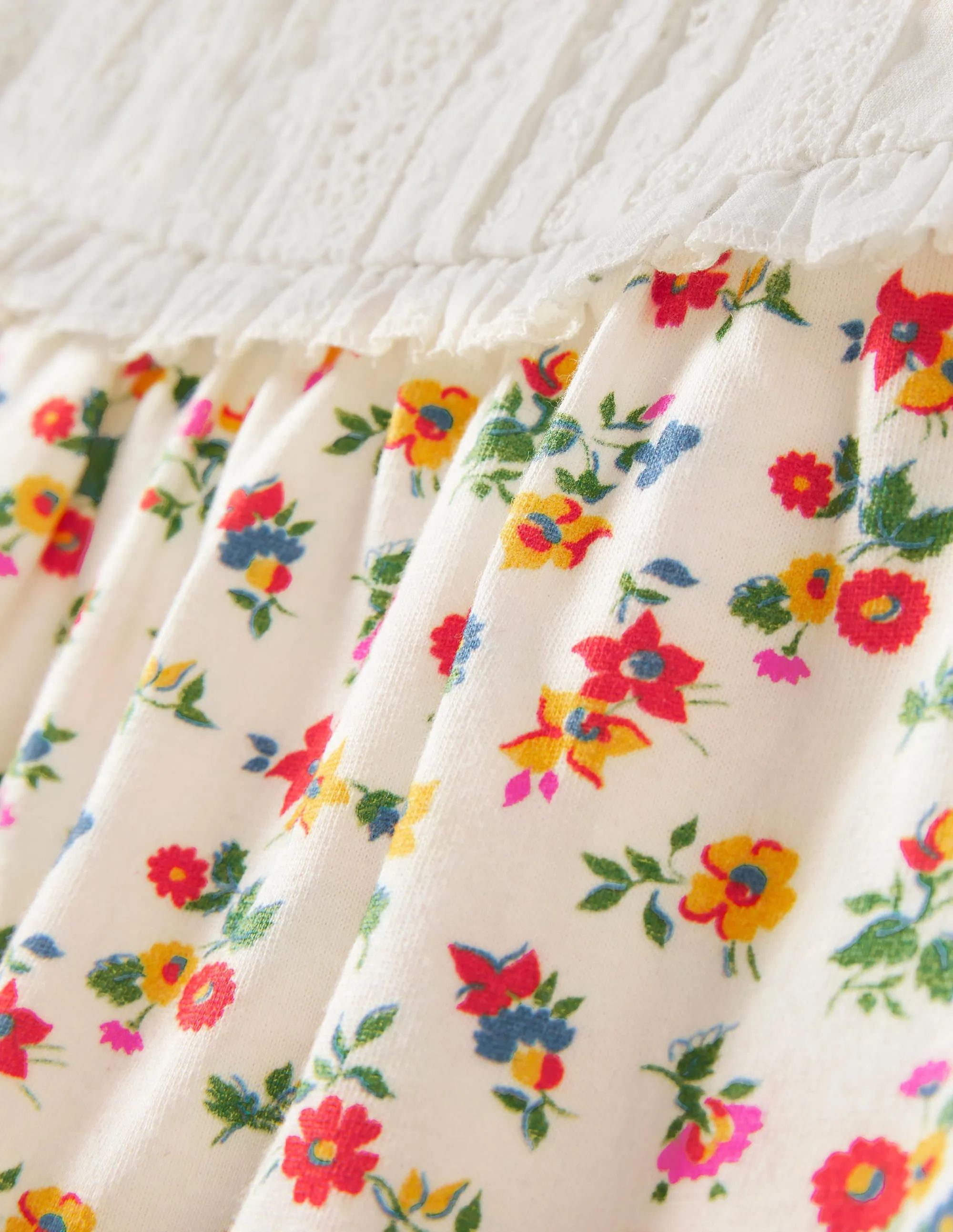 Broderie Yoke Top-Multi Patchwork Floral