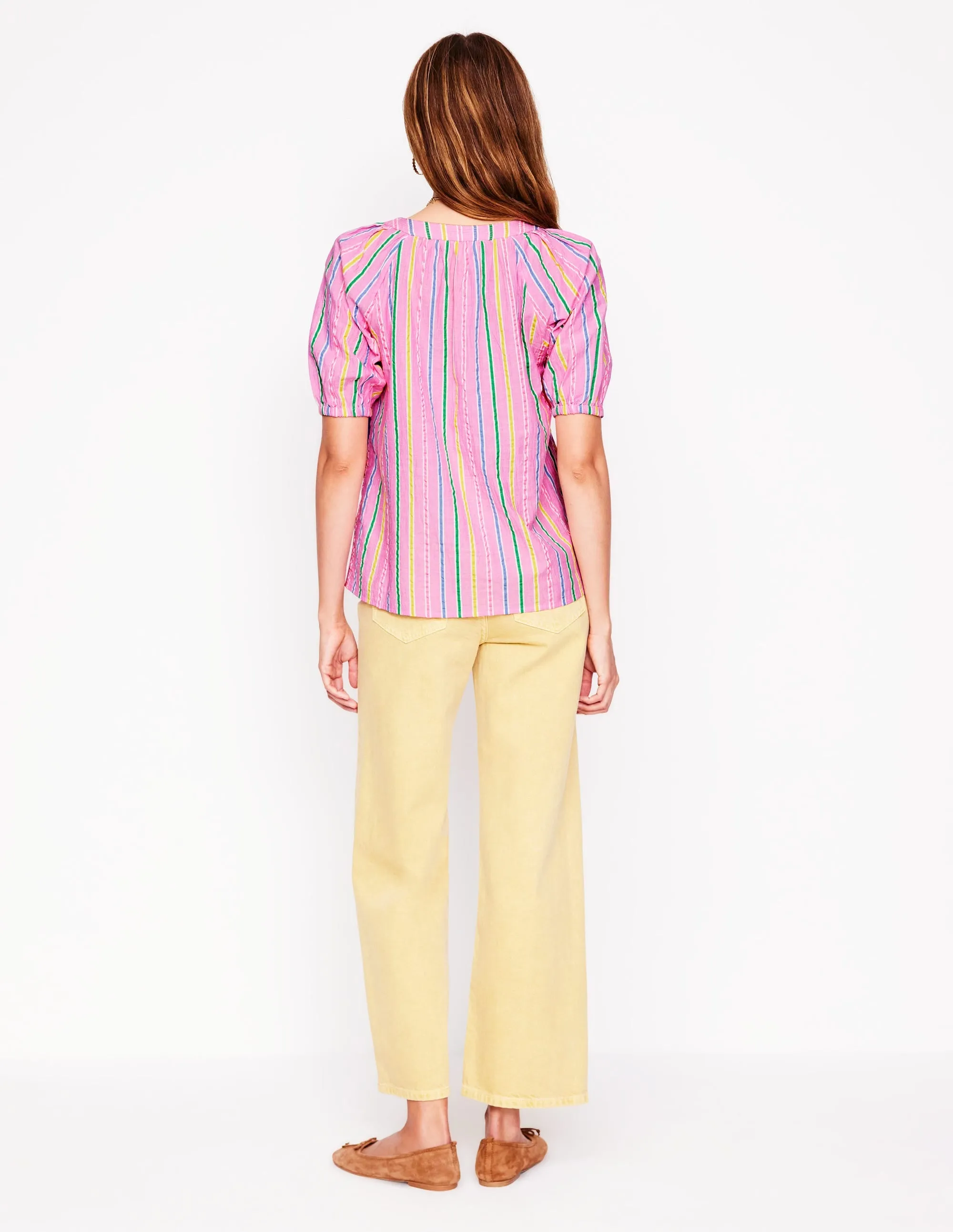Brooke Cotton Top-Neon Pink Seersucker Stripe
