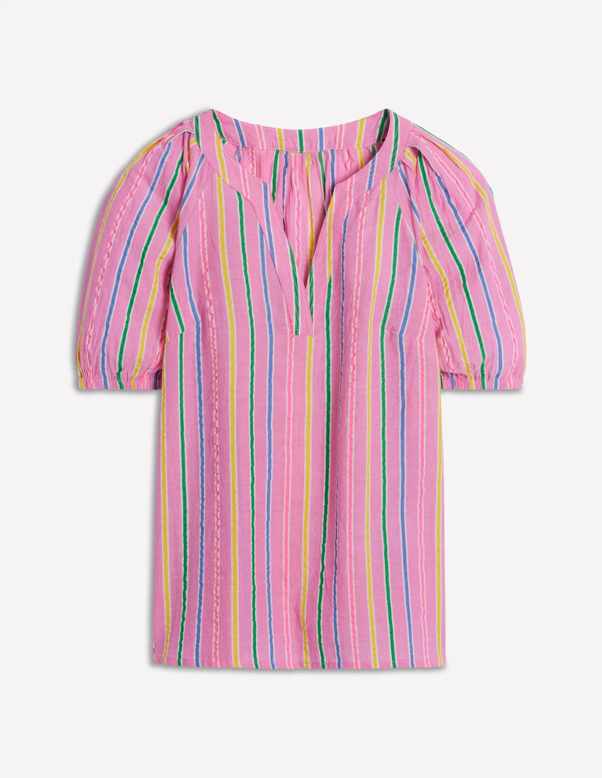 Brooke Cotton Top-Neon Pink Seersucker Stripe