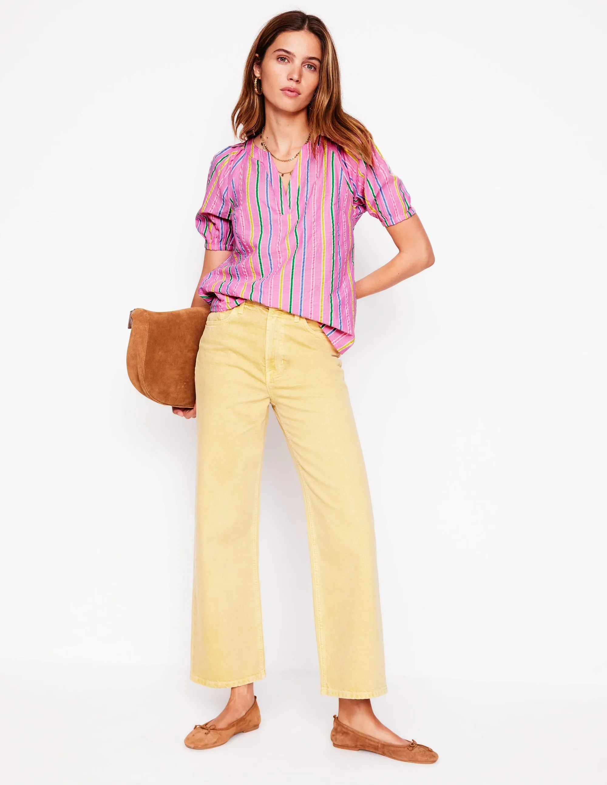 Brooke Cotton Top-Neon Pink Seersucker Stripe